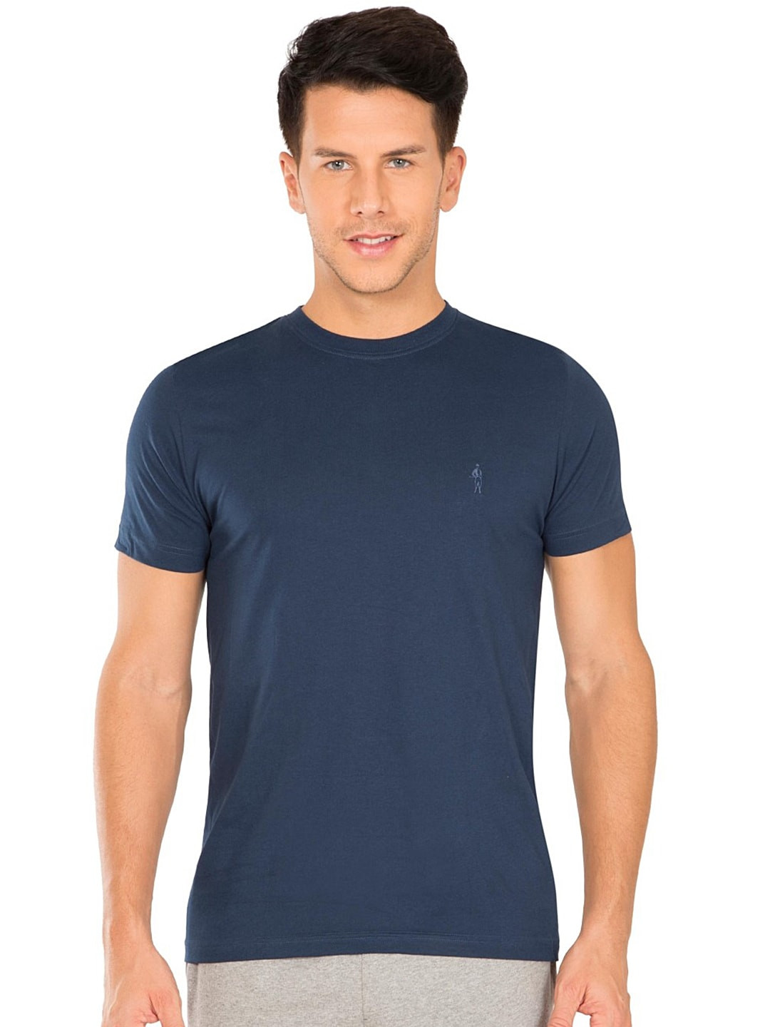 Jockey Men Pack of 2 Navy Blue Solid Comfort Fit Round Neck Sports T-shirt