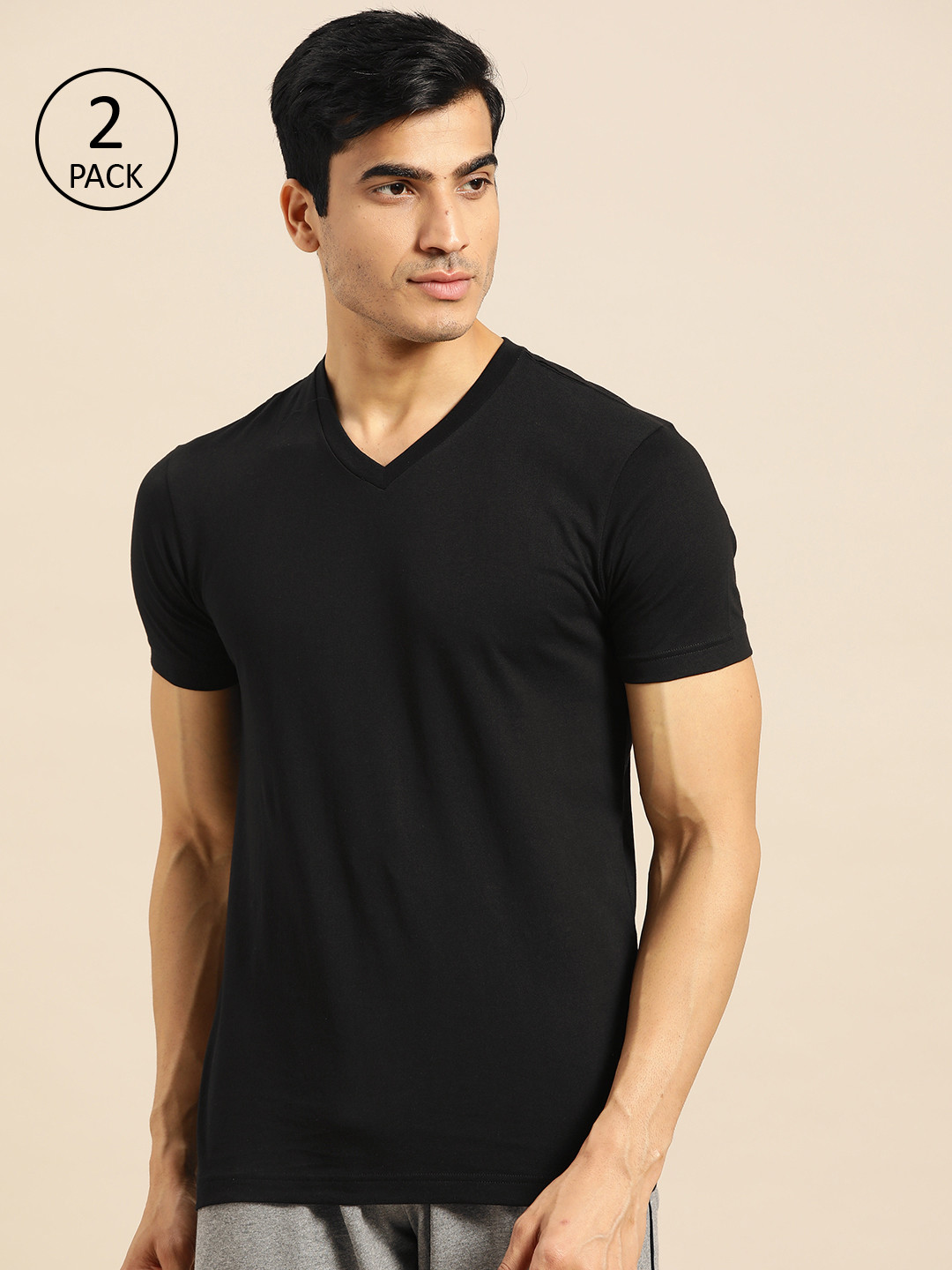 Jockey Men Pack of 2 Black Solid V-Neck T-shirt