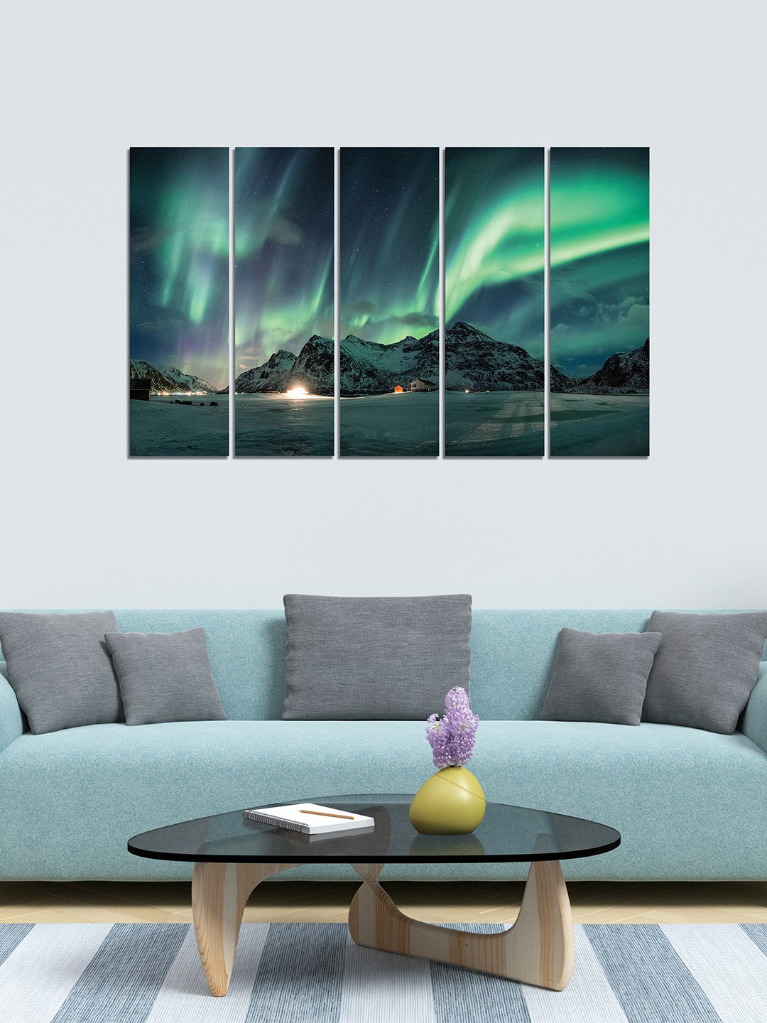 WENS Material: Velvet Canvas 5 Piece Wall Rectangle Paintings Wall Art - 24 x 8 In