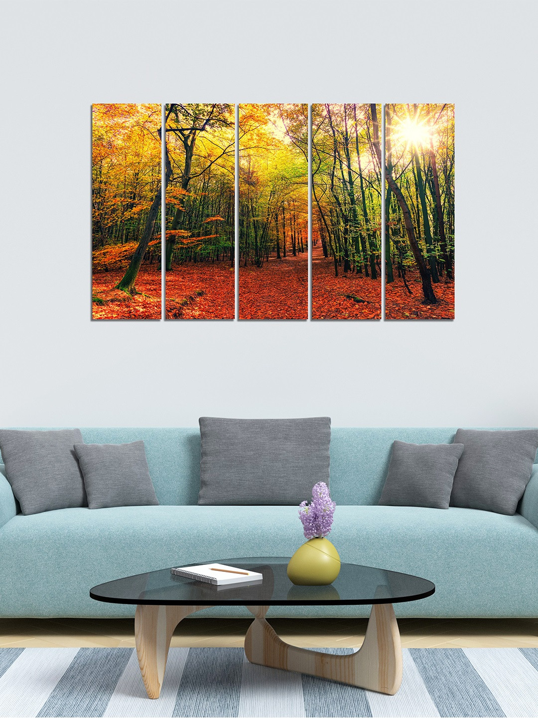 WENS Set Of 5 Orange & Green Nature's Love Velvet Laminated Panel Paintings