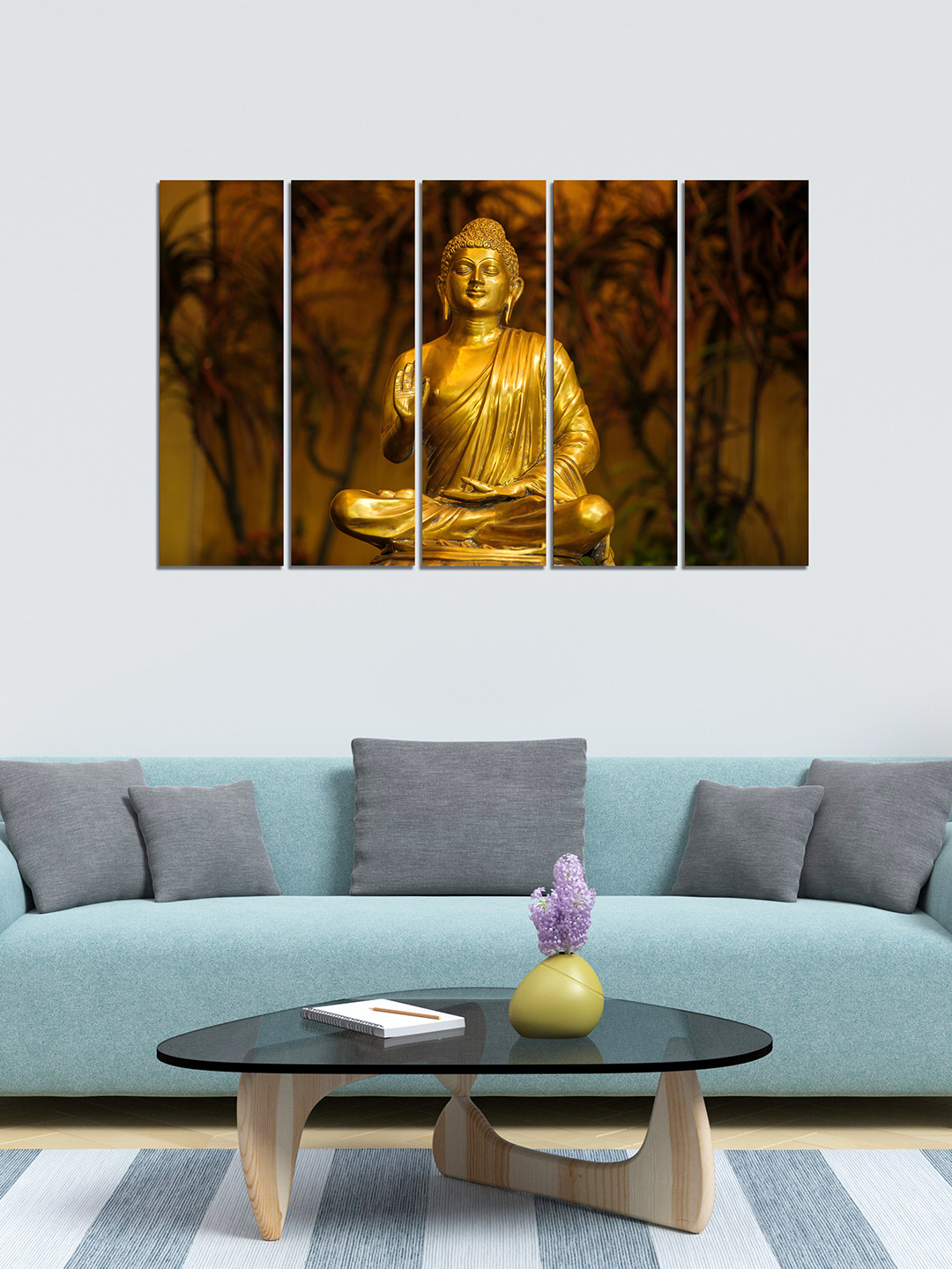 WENS Spiritual Buddha Velvet 4 Piece Wall Rectangle Paintings Wall Art - 8 x 24In