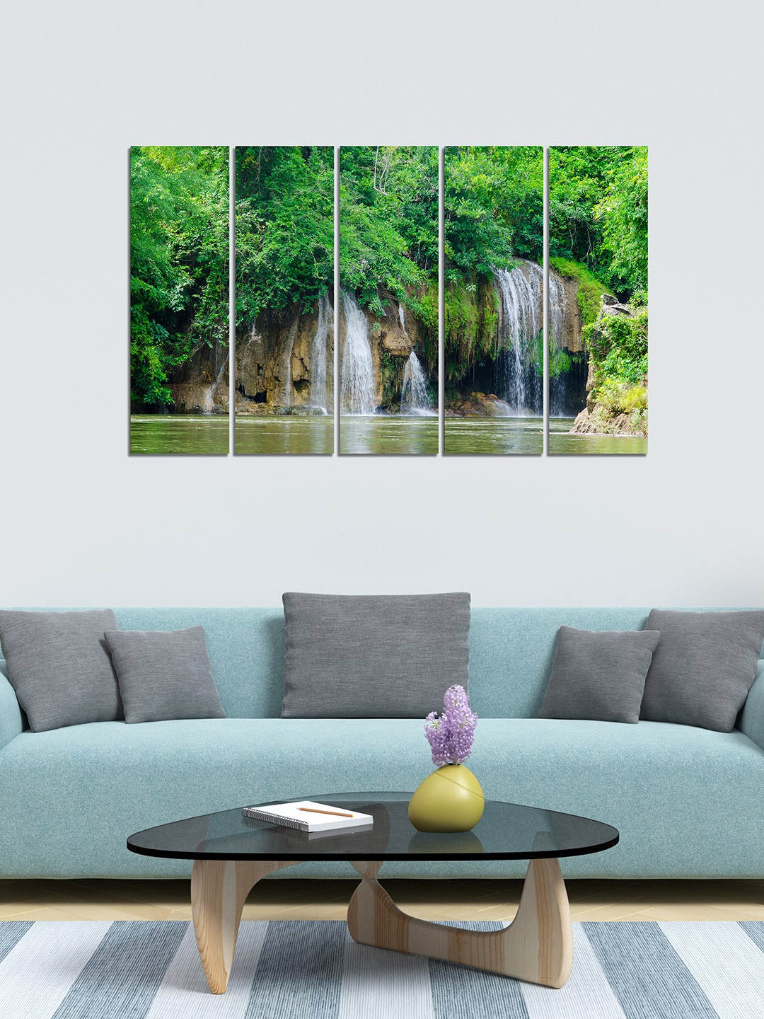 WENS Set of 5 Green & White Inspiring Nature Velvet Laminated Panelled Wall Paintings