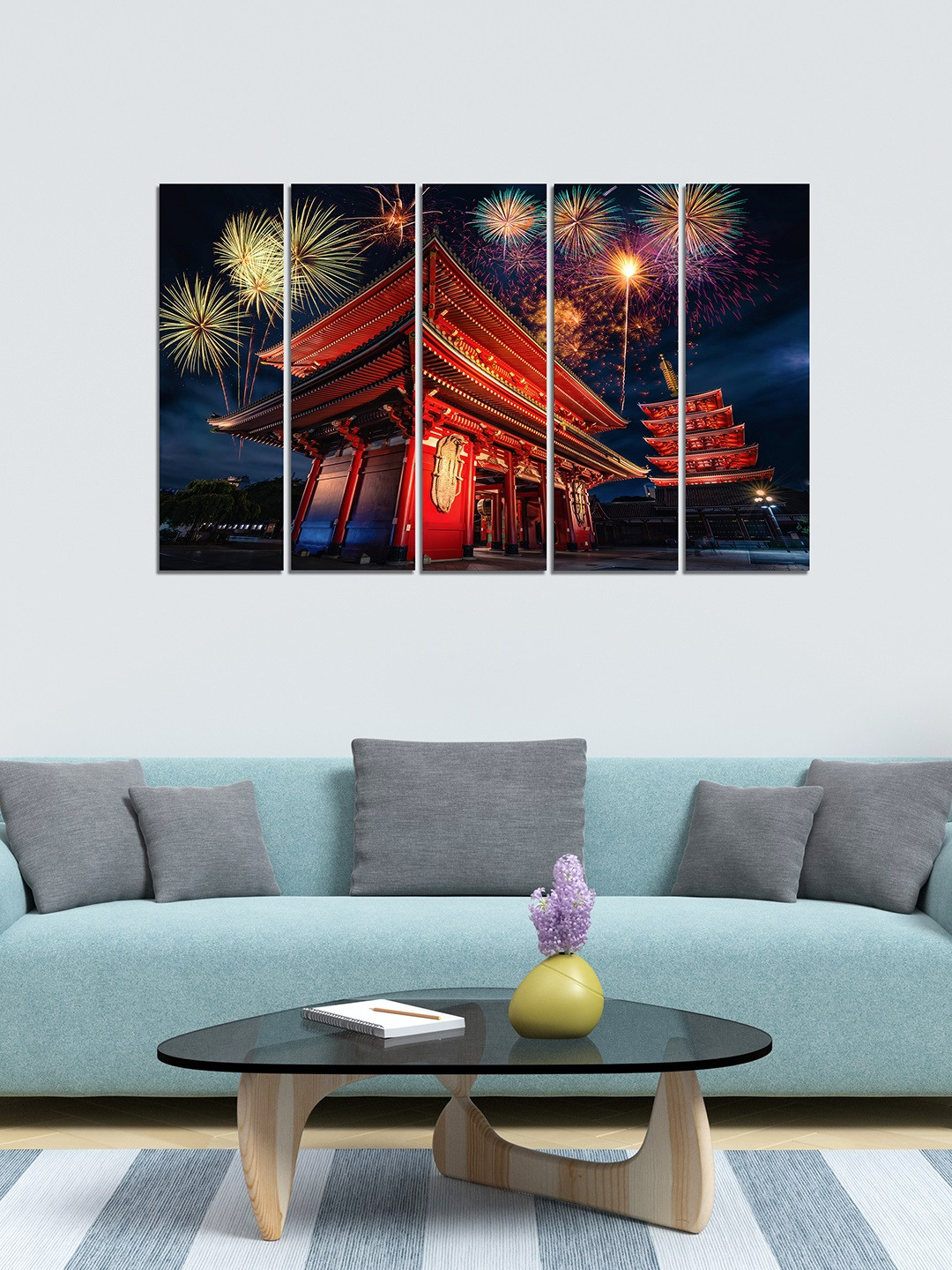 WENS Velvet Night 3 Piece Wall Rectangle Paintings Wall Art -24 x 8 In