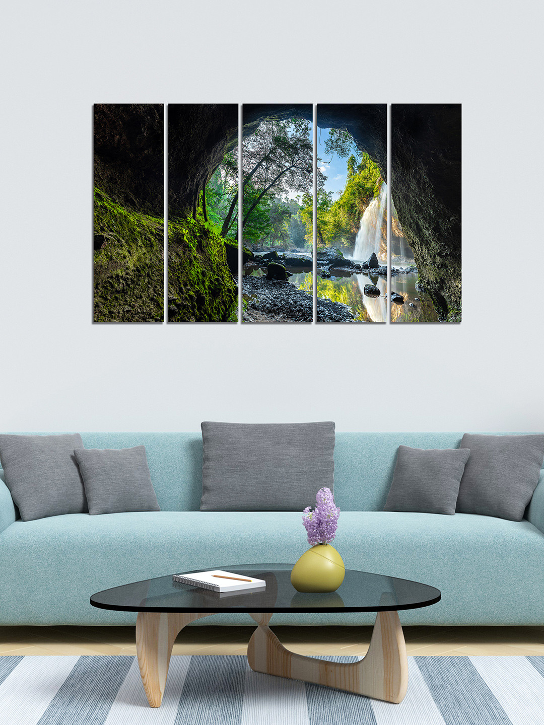 WENS Unisex Brown & Green 5 Panelled Nature's Love Velvet Laminated Wall Painting