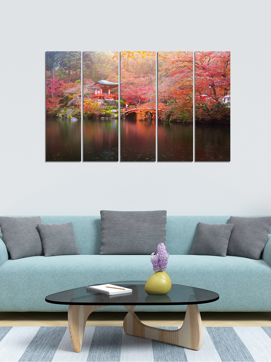 WENS Brown & Pink 5 Panelled Beautiful Temple Velvet Laminated Wall Painting