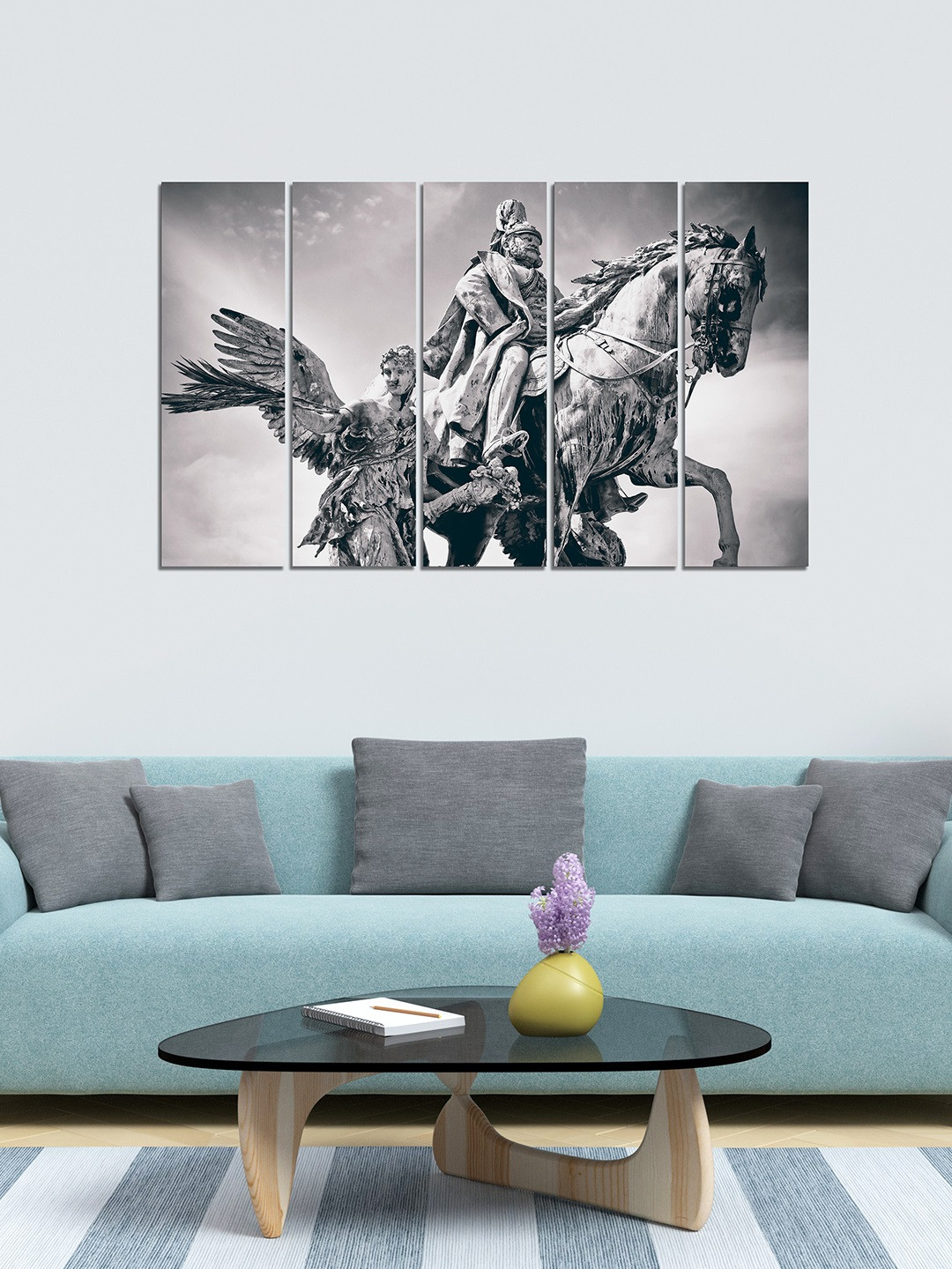 WENS Set of 5 Grey & Black 5 Modern Art Velvet Laminated Panelled Paintings