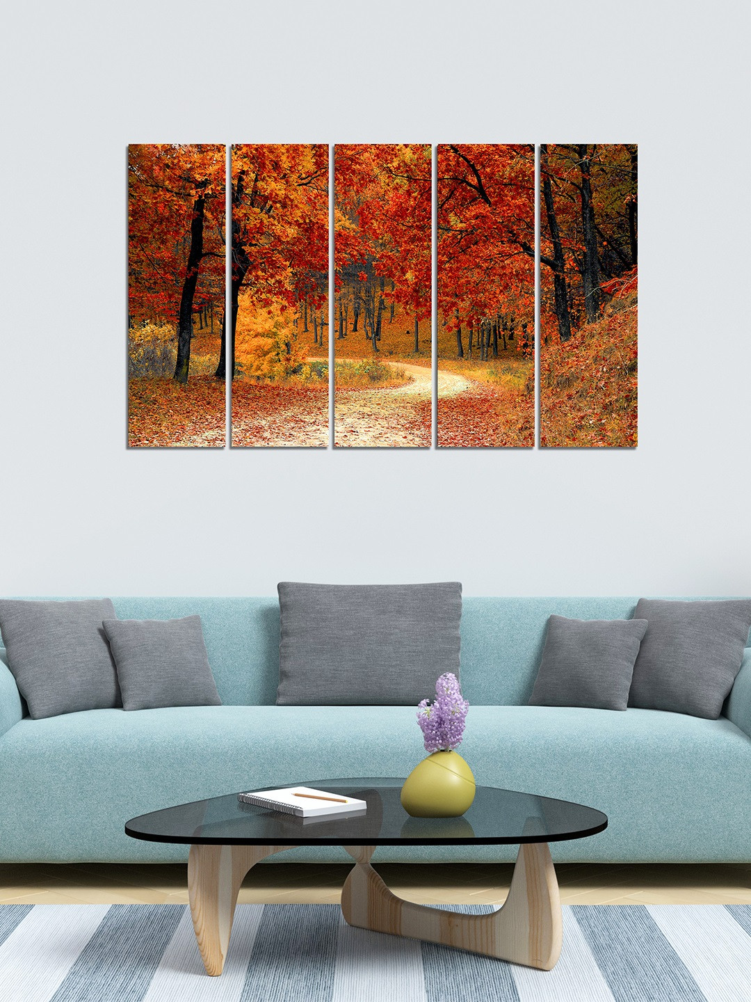 WENS Red MDF 5 Pcs Wall Living Room Rectangle Potrait Paintings Wall Art -24 x 8In