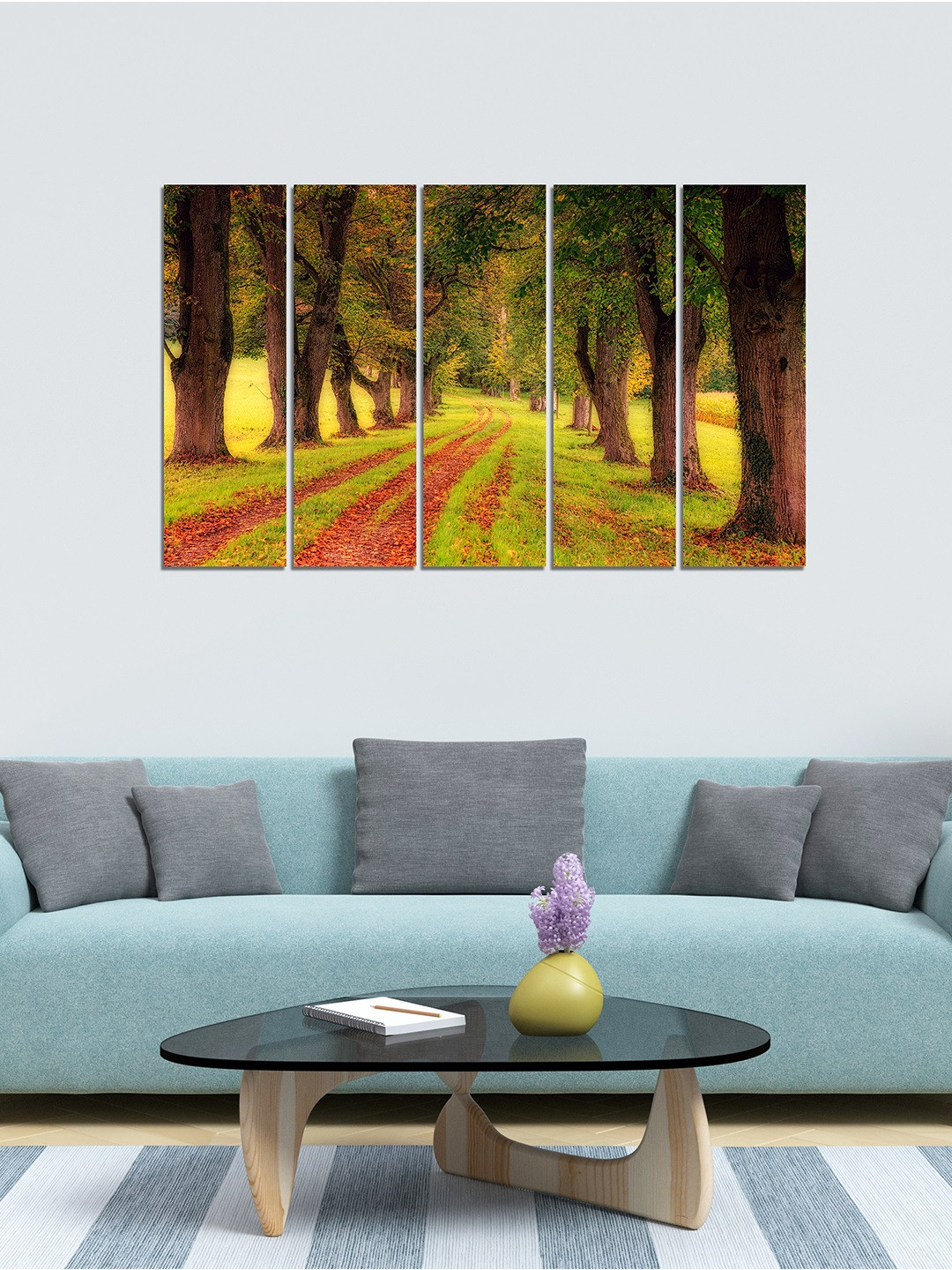 WENS Quotes Green MDF 5 Pcs Wall Living Room Rectangle Paintings Wall Art -24 x 8In