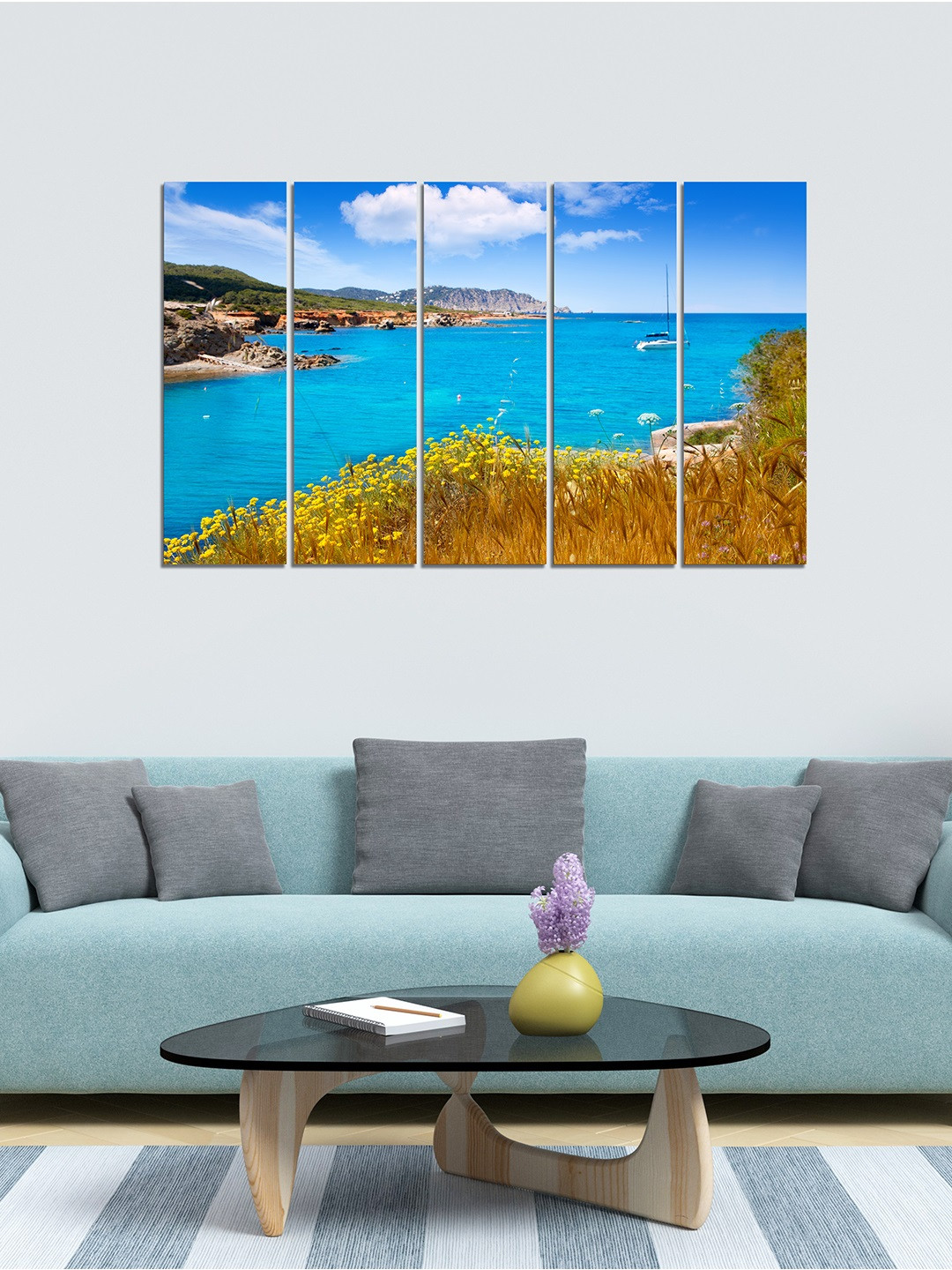 WENS Peaceful Nature MDF 5 Piece Wall Rectangle Paintings Wall Art - 8 x 24In