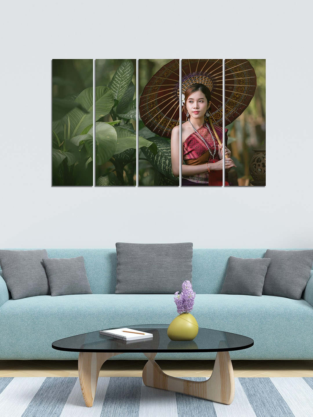 WENS Modern Art MDF 5 Piece Wall Rectangle Paintings Wall Art -24 x 8 In