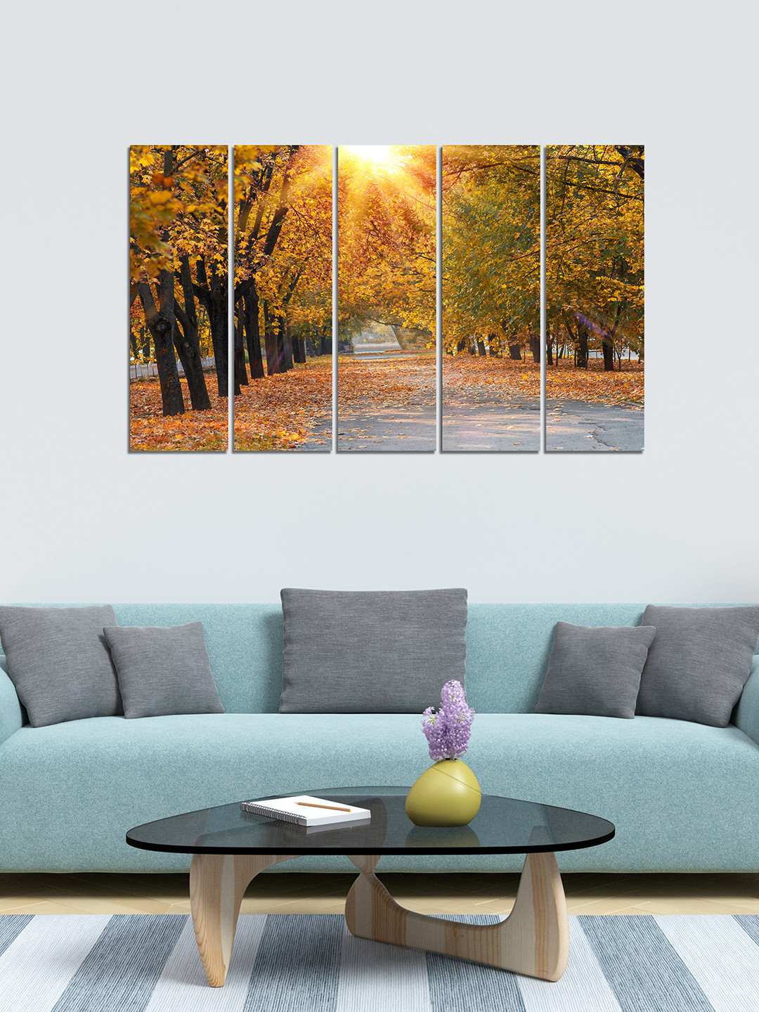 WENS Nature Creation MDF 5 Piece Wall Rectangle Paintings Wall Art - 8 x 24In