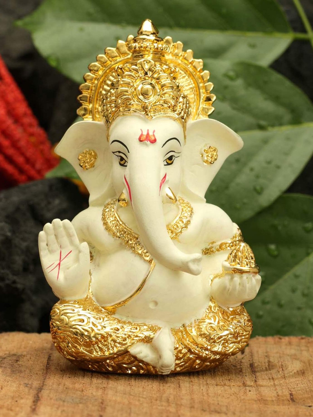 CraftVatika Ganesha Beige Terracotta Natural Prayer Room Tiny Showpiece - 3.5 Inches