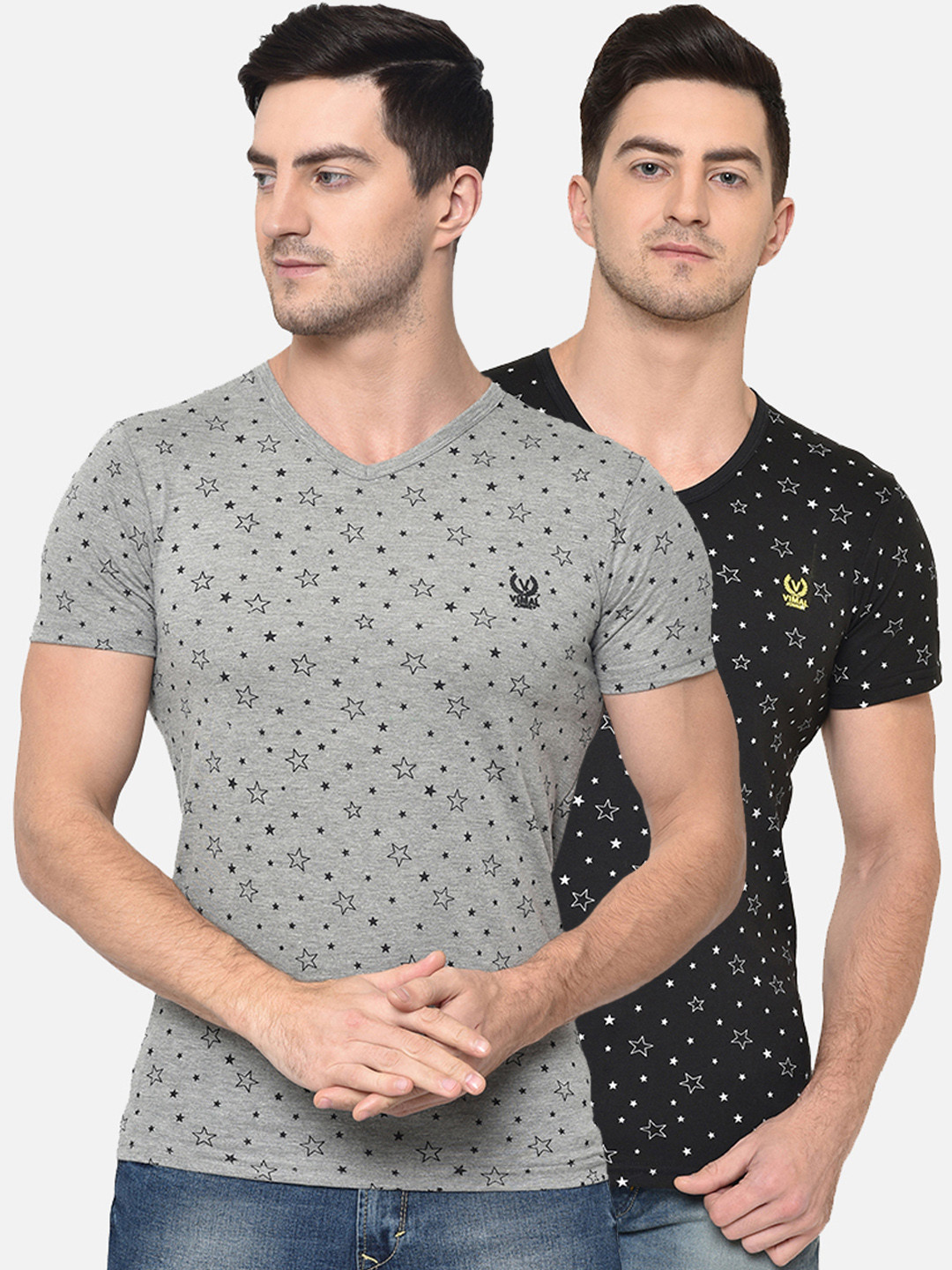 MACK JONNEY Men Pack of 2 Printed V-Neck T-shirts
