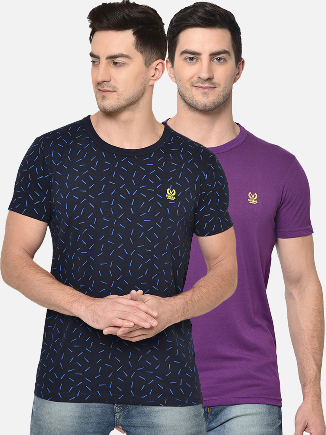 MACK JONNEY Men Pack of 2 Navy Blue & Purple Printed Round Neck T-shirt