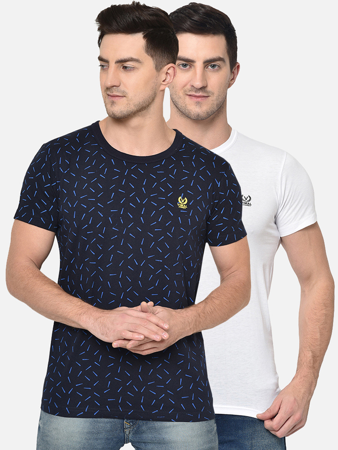 MACK JONNEY Men Navy Blue & White Printed Round Neck T-shirt