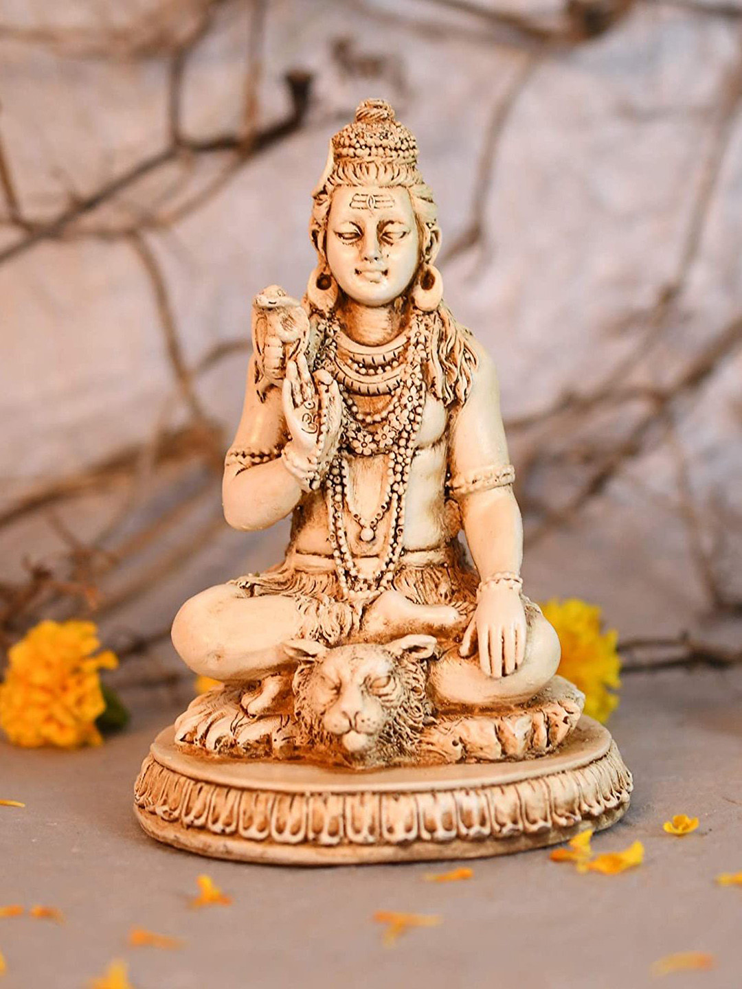 CraftVatika Bholenath Shiva Beige Resin Glossy Prayer Room Small Showpiece - 6 Inches