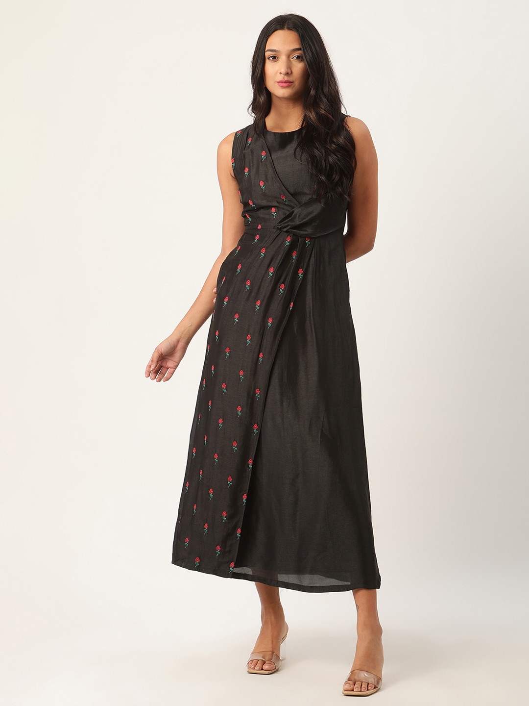 ROOTED Women Black Printed Fit and Flare Dress