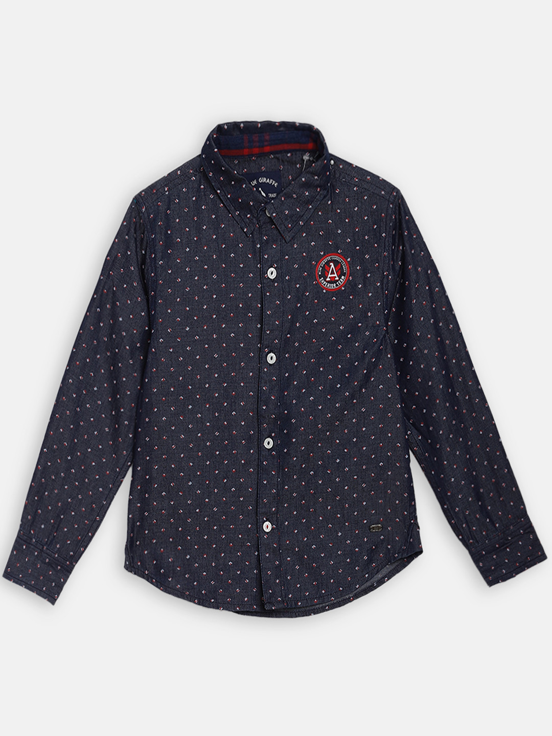 Blue Giraffe Boys Navy Blue & White Regular Fit Printed Casual Shirt