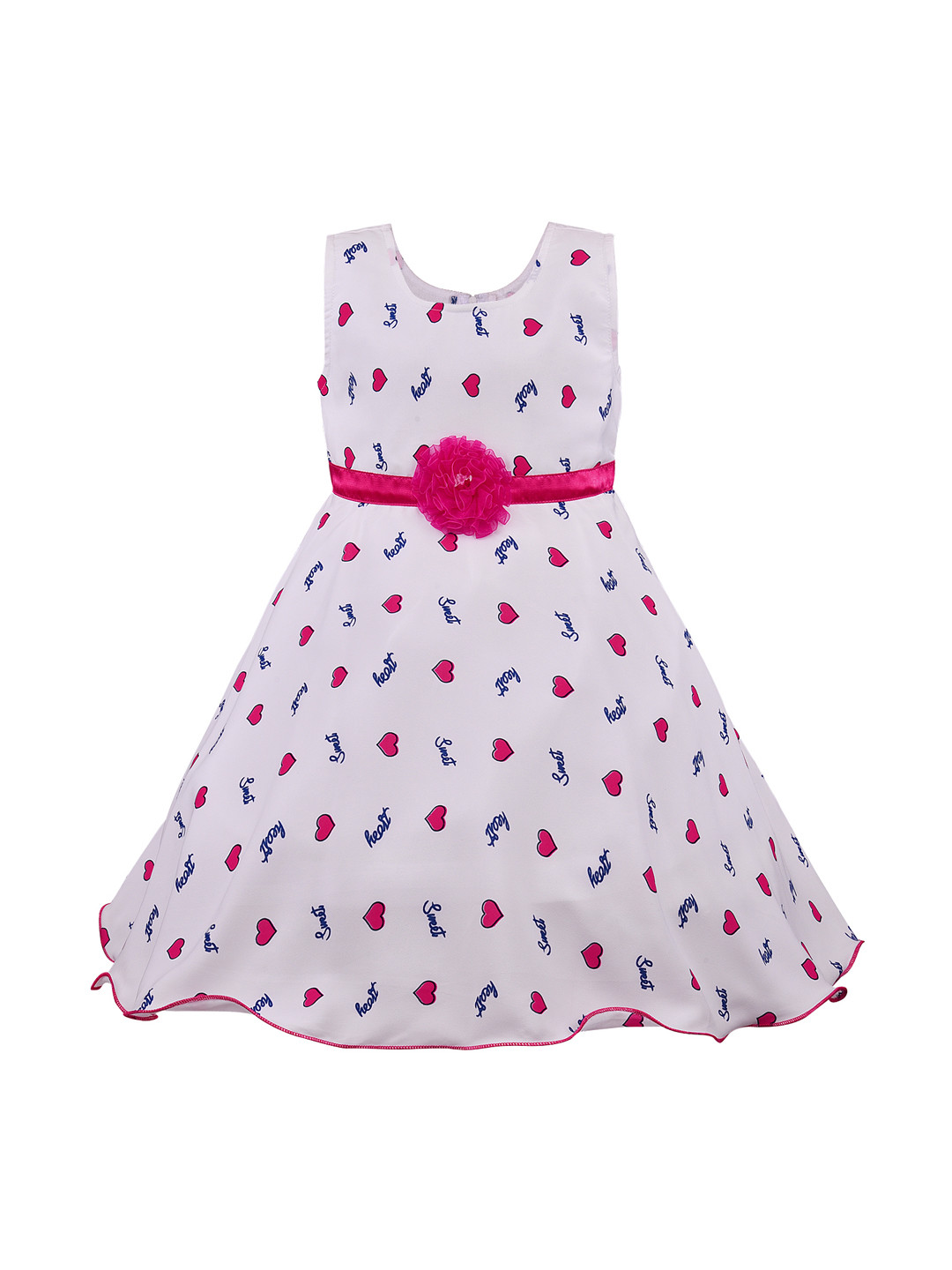 Wish Karo Girls White & Red Hearts Printed Fit and Flare Dress
