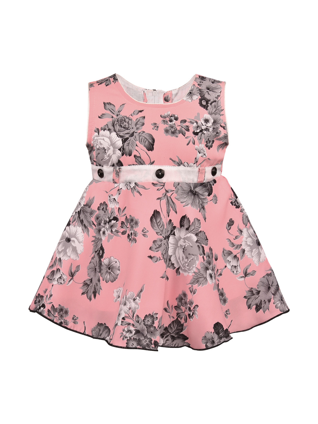 Wish Karo Girls Pink & Grey Floral Print Silk Satin Finish Fit & Flare Dress