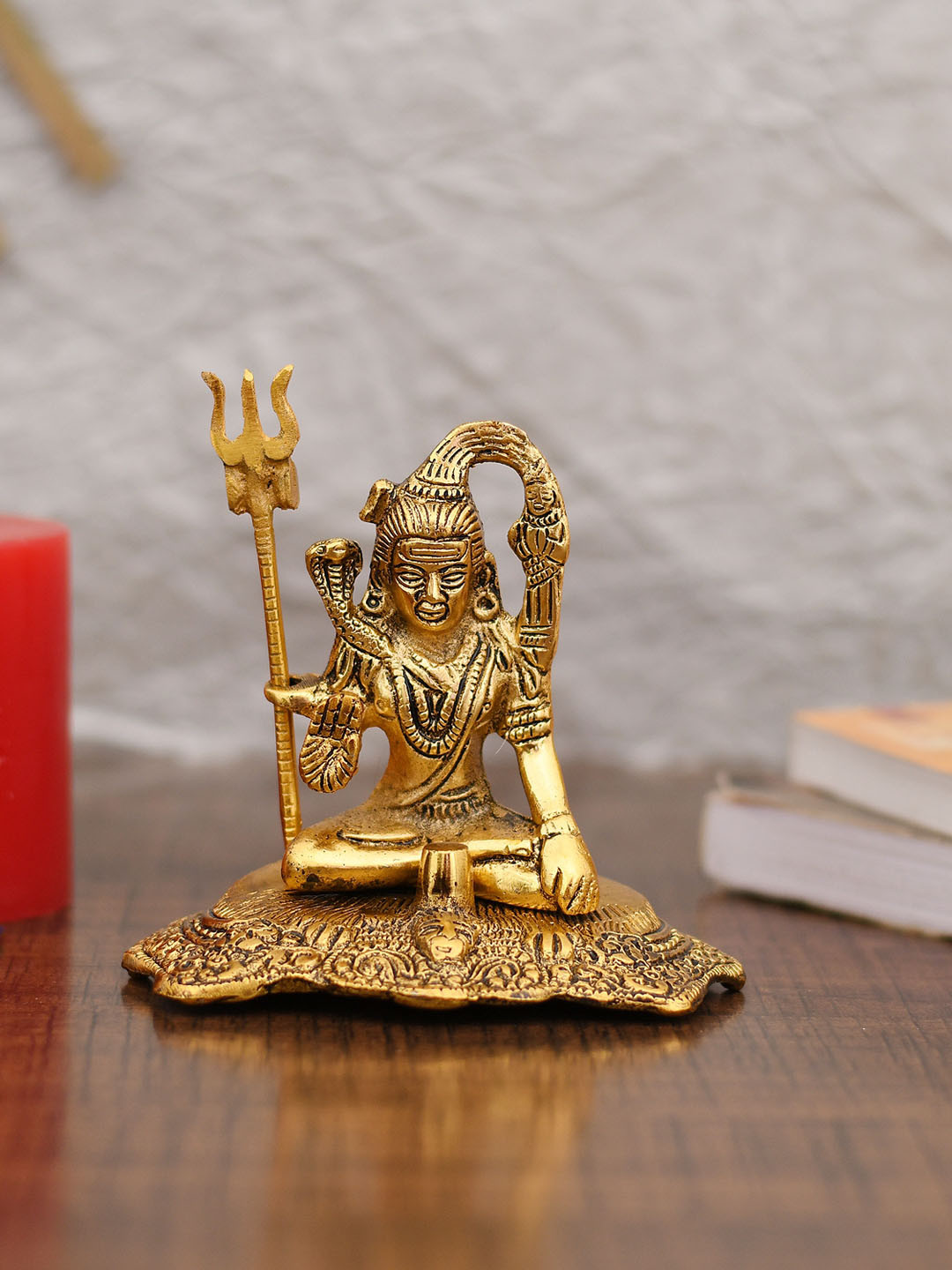 CraftVatika Shiva Gold Metal Metallic Prayer Room Small Showpiece - 5 Inches