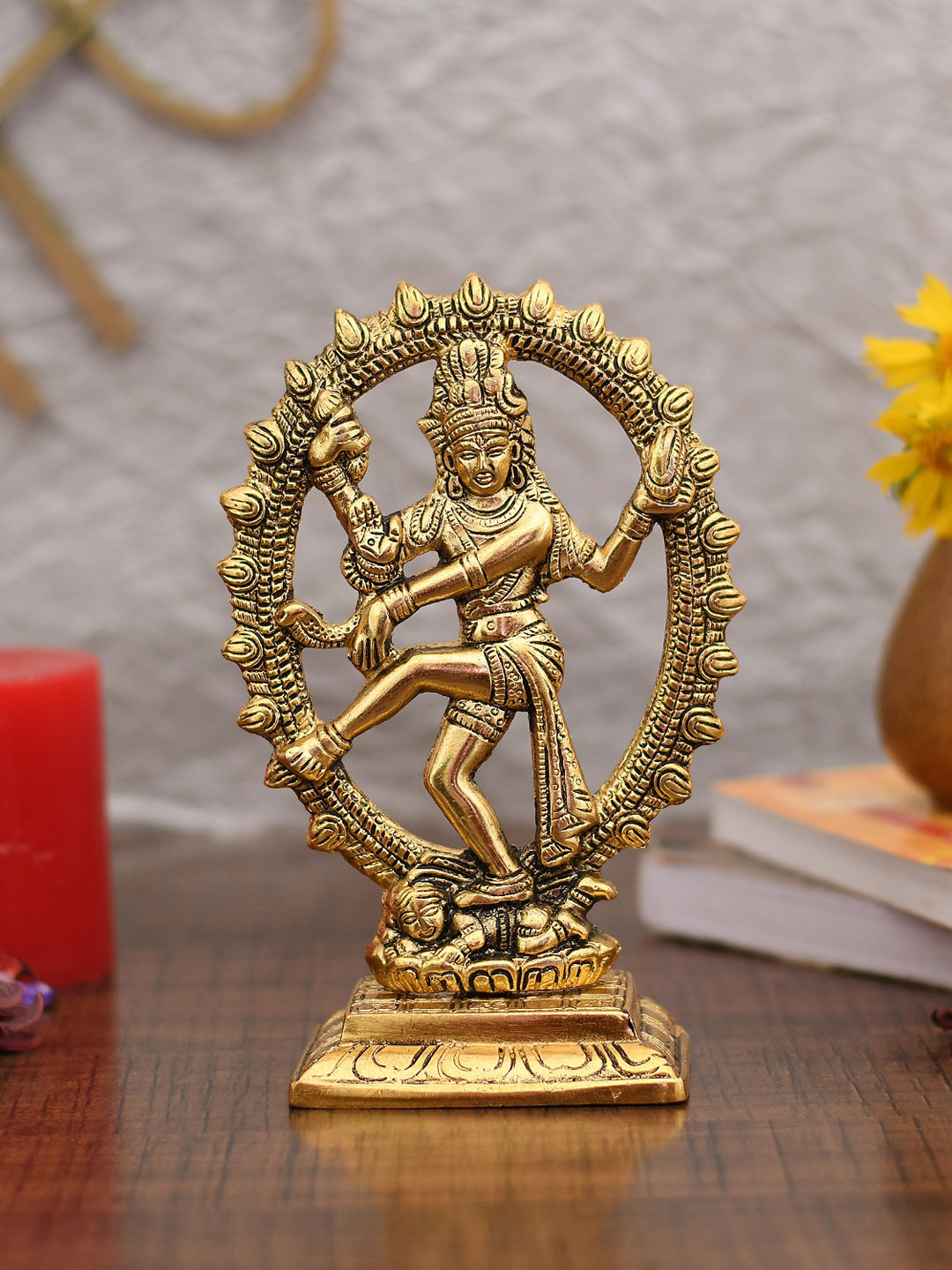 CraftVatika Dancing Shiva Gold Metal Metallic Prayer Room Small Showpiece - 7 Inches