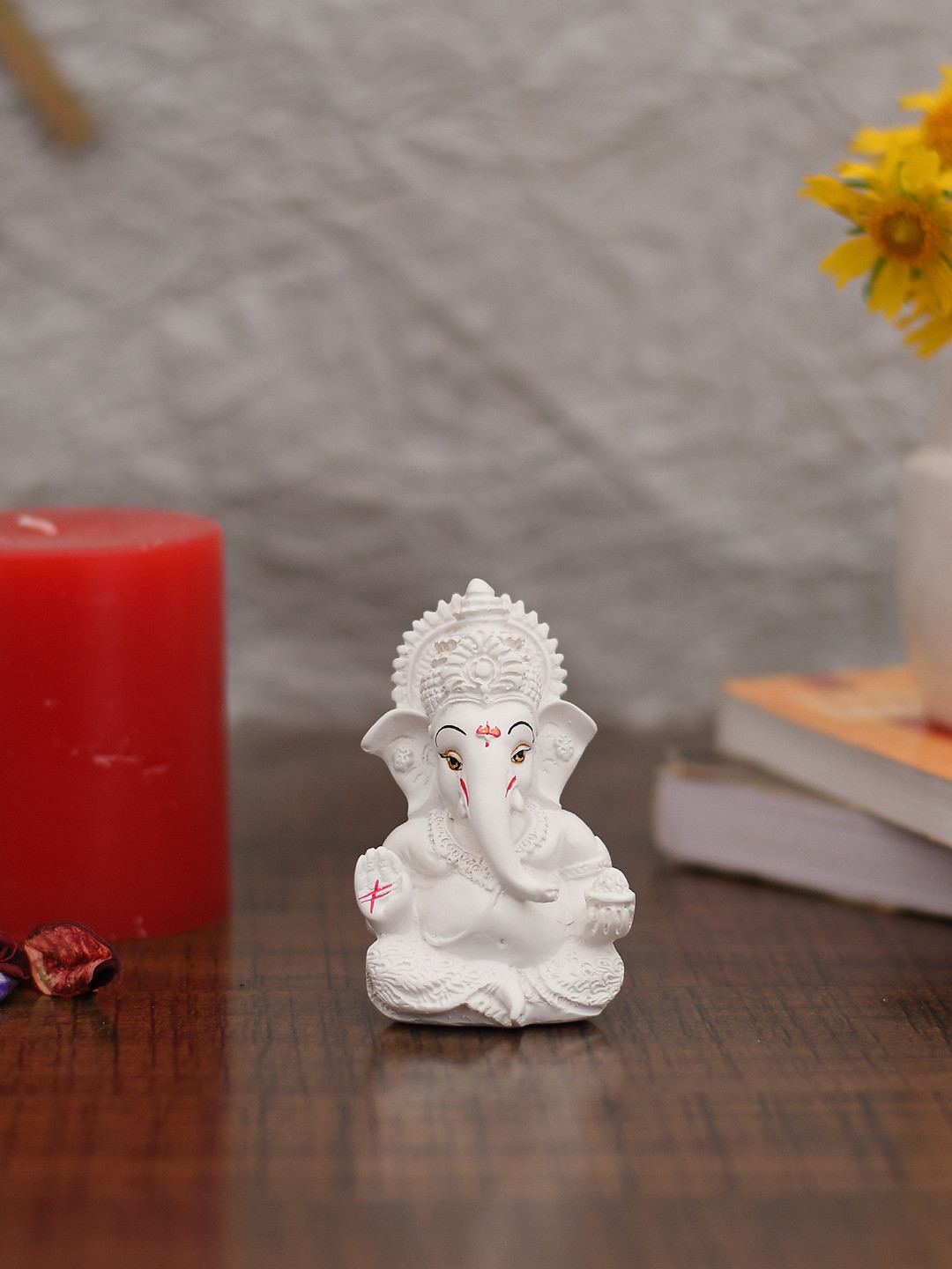 CraftVatika Lord Ganesha White Ceramic Matte Prayer Room Tiny Showpiece - 3.5 Inches