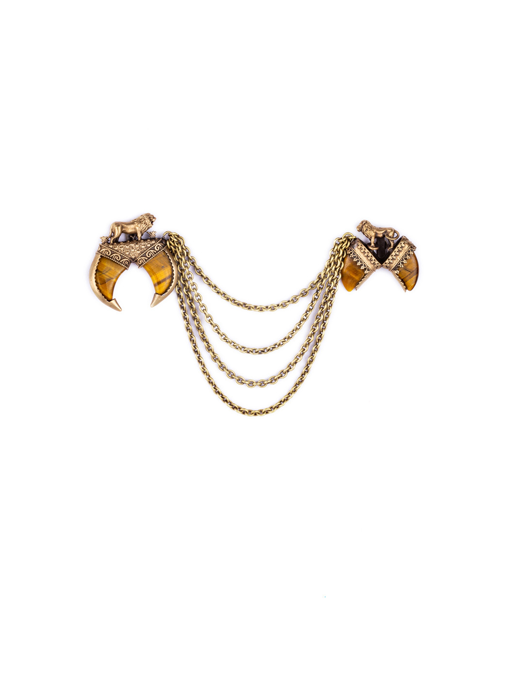 COSA NOSTRAA Men Antique Gold-Toned & Brown Handcrafted The Lion-Duo Brooch