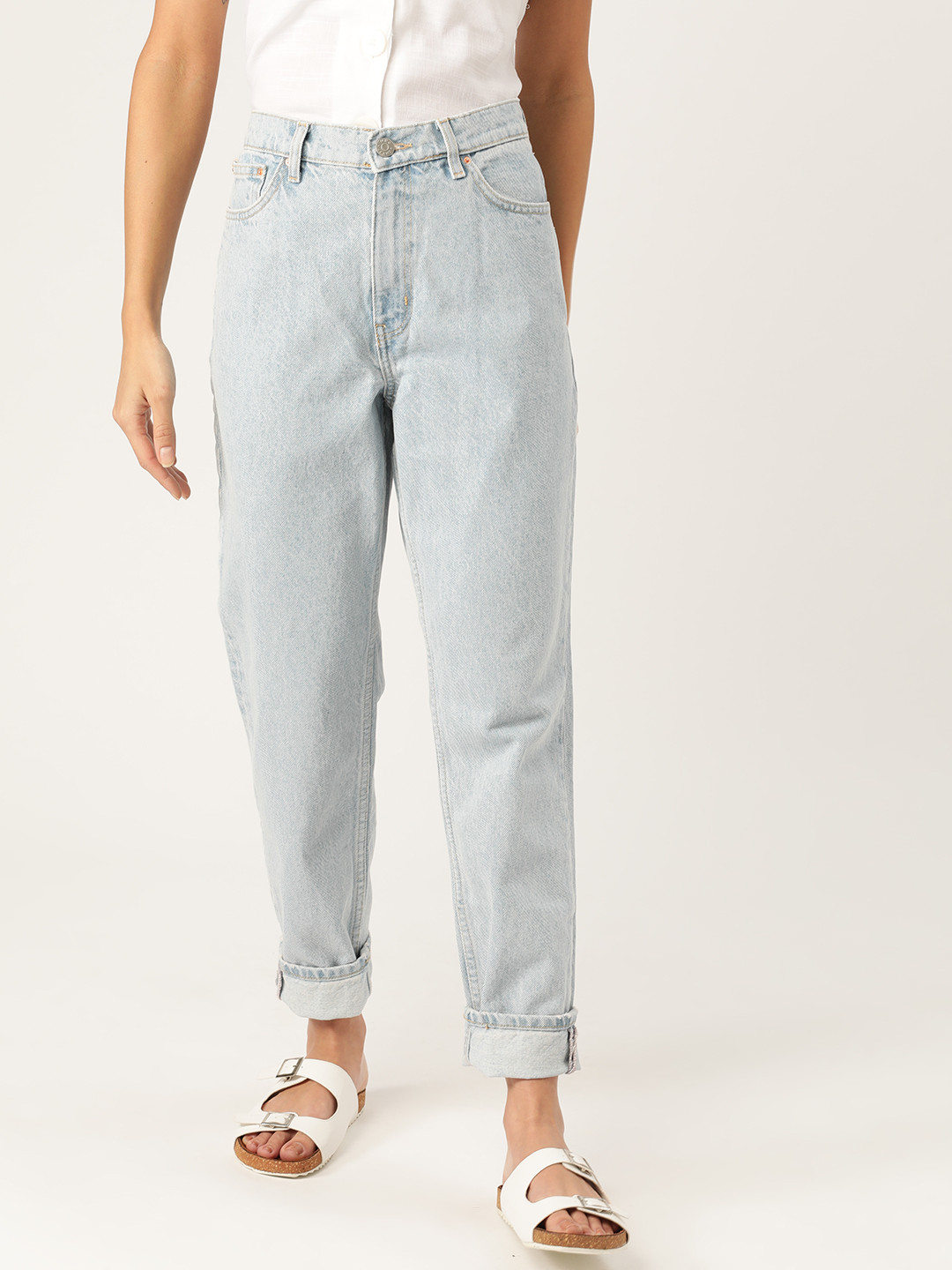 MANGO Women Blue Mom Fit High-Rise Clean Look Sustainable Jeans