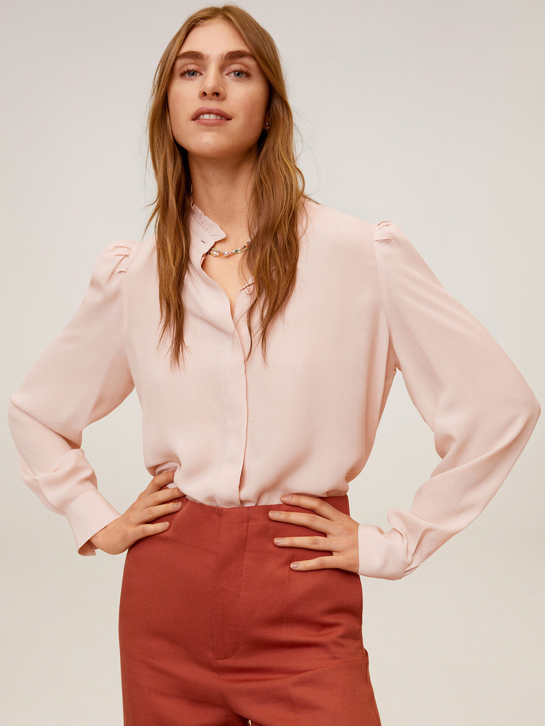 MANGO Women Beige Regular Fit Solid Casual Shirt