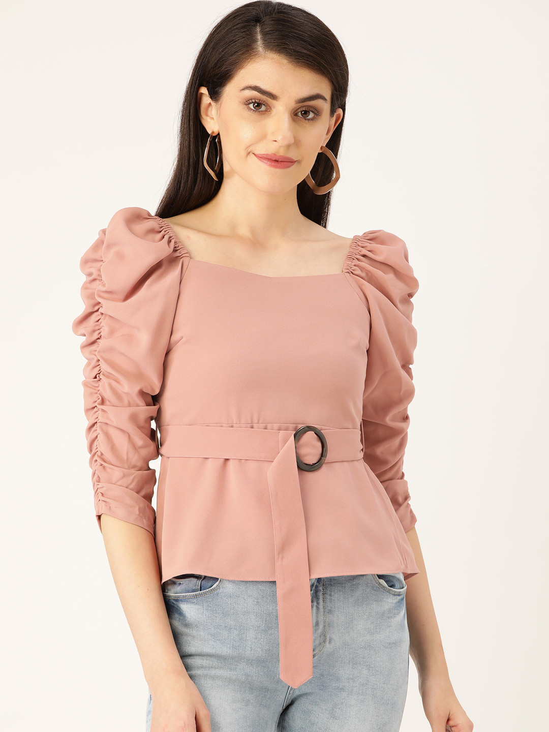 20Dresses Women Dusty Pink Ruched Solid Cinched Waist Top