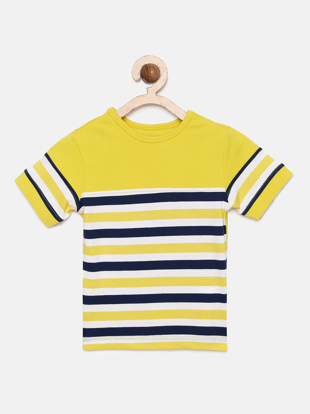 LAdore Boys Yellow Colourblocked Round Neck T-shirt