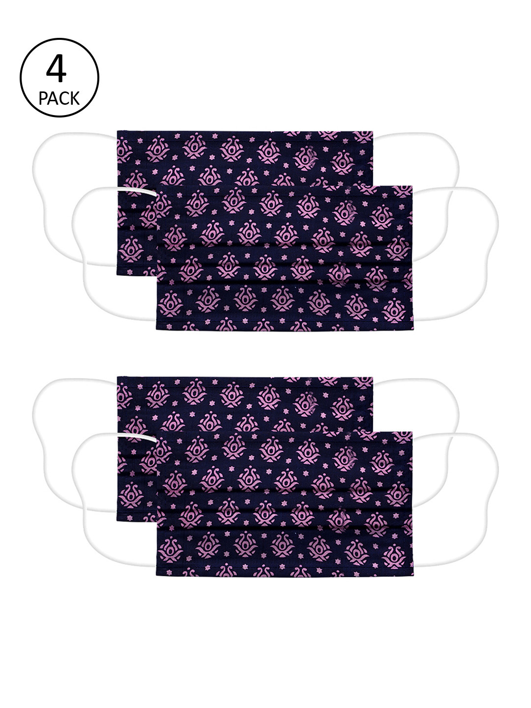 Voylla Unisex Purple Printed 4 Pcs 2 Ply Reusable Outdoor Fabric Masks