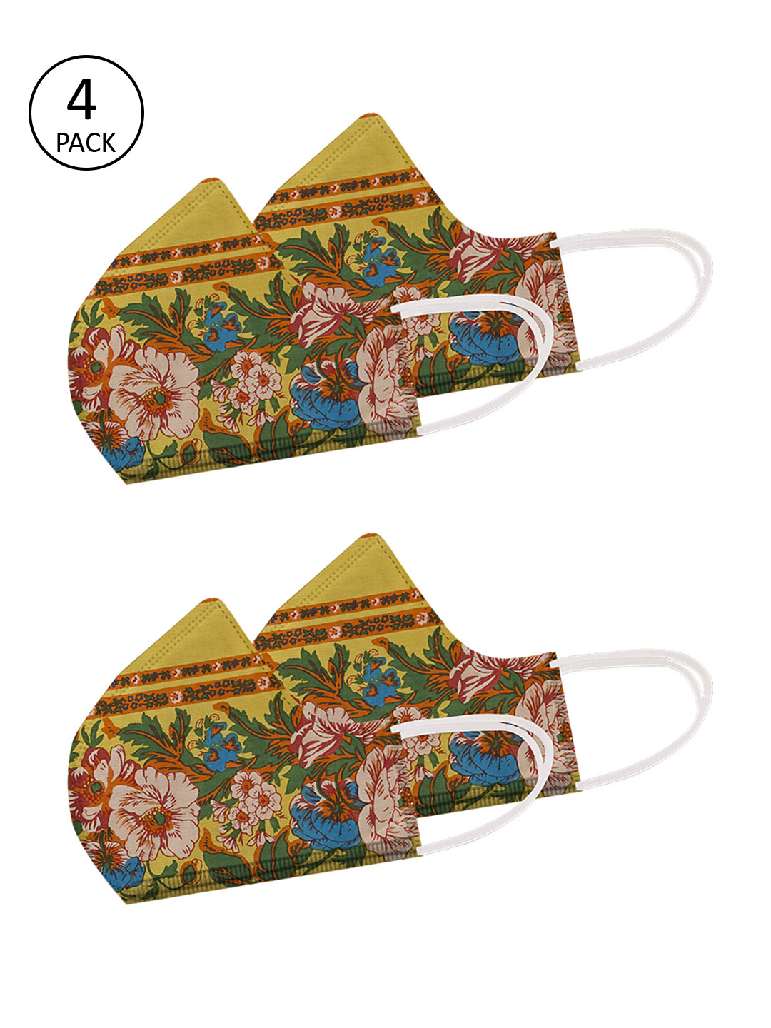 Voylla Unisex Lime Green Printed 4 Pcs 2 Ply High Nose Reusable Outdoor Fabric Masks