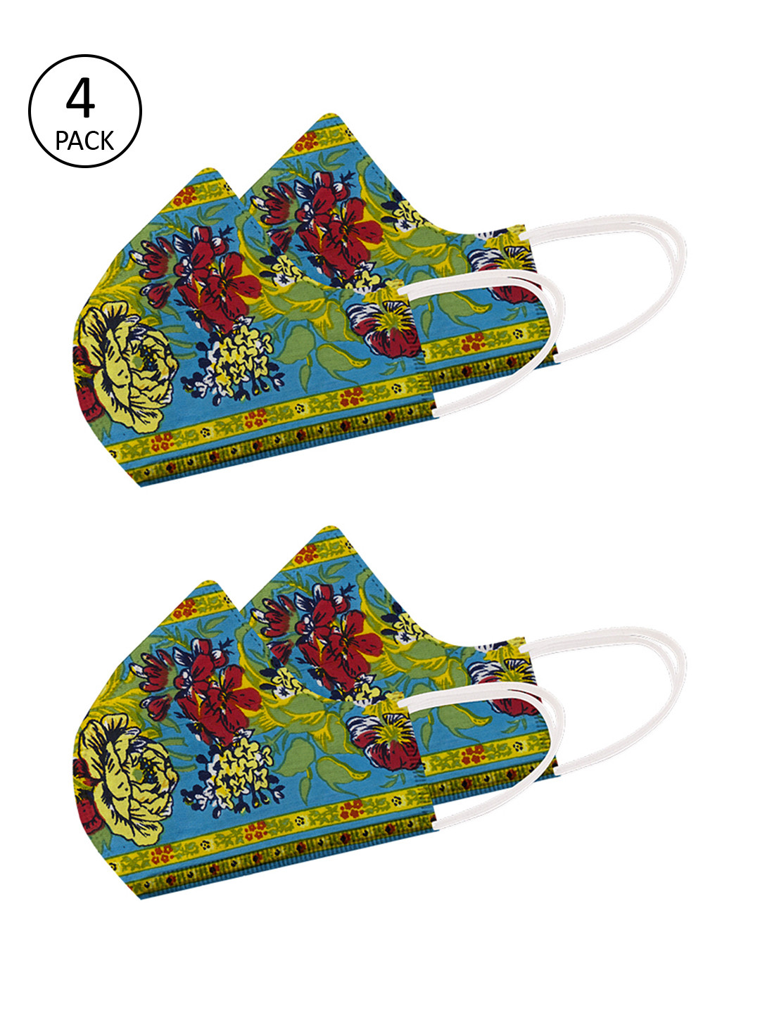 Voylla Unisex Green & Blue Printed 4 Pcs 2 Ply High Nose Reusable Outdoor Fabric Masks