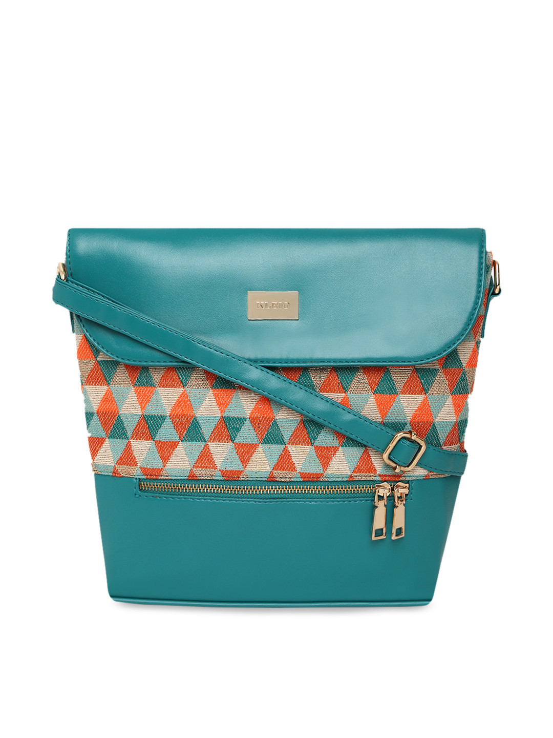 KLEIO Green & Orange Jacquard & PU Coated Sling Bag