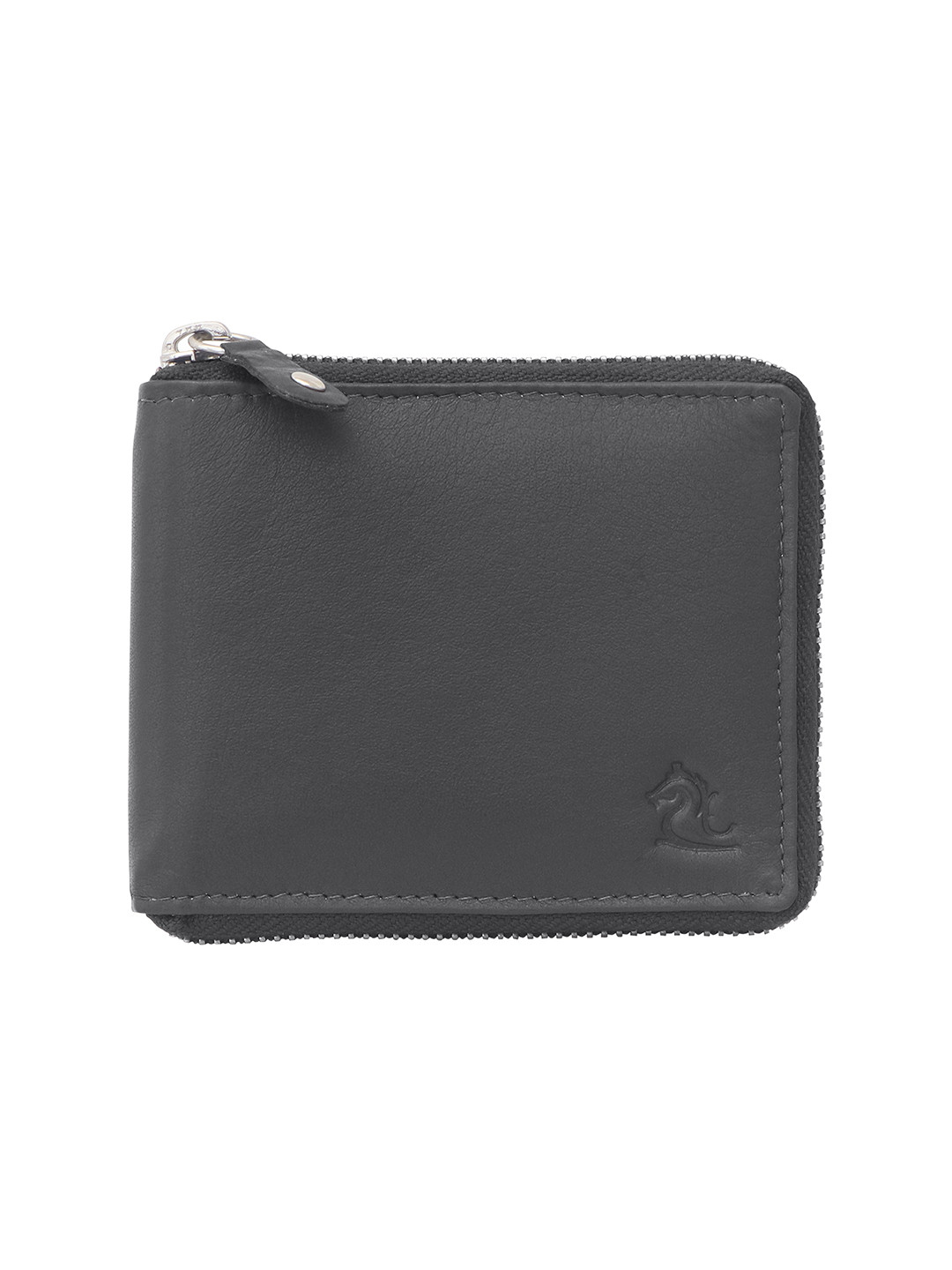Kara Men Coffee Brown Solid Zip Around  Leather Wallet