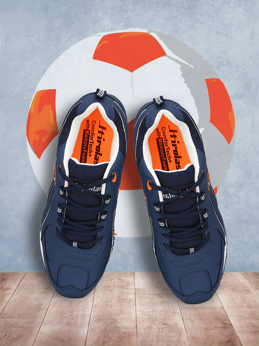 HIROLAS Men Navy Blue & White Synthetic Running Shoes