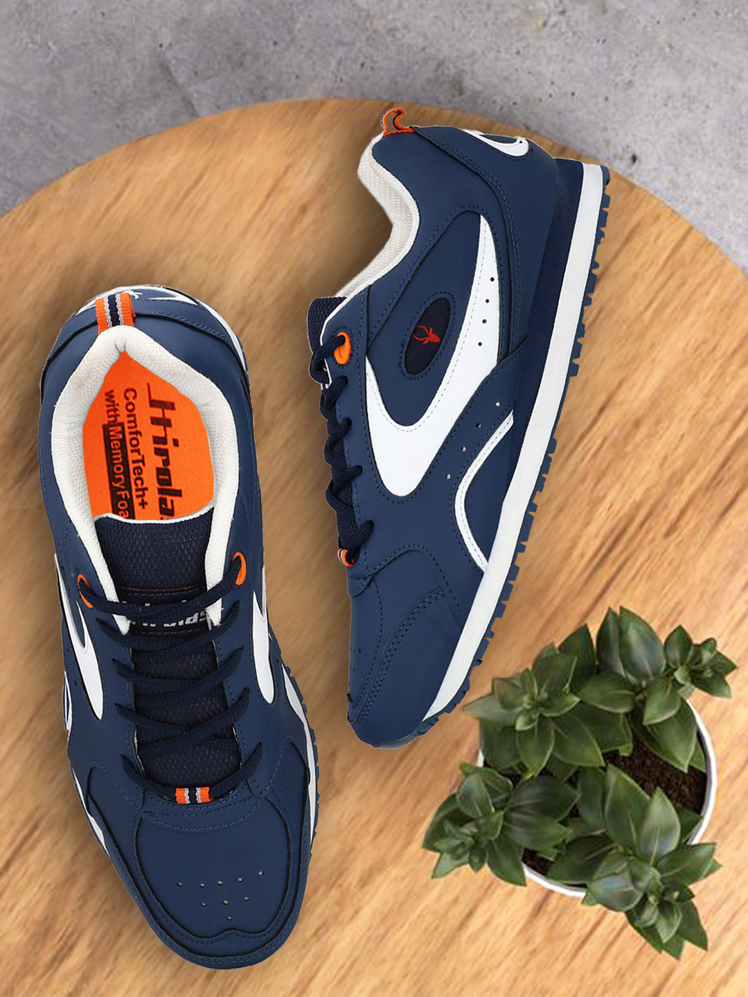 HIROLAS Men Navy Blue Synthetic Running Shoes