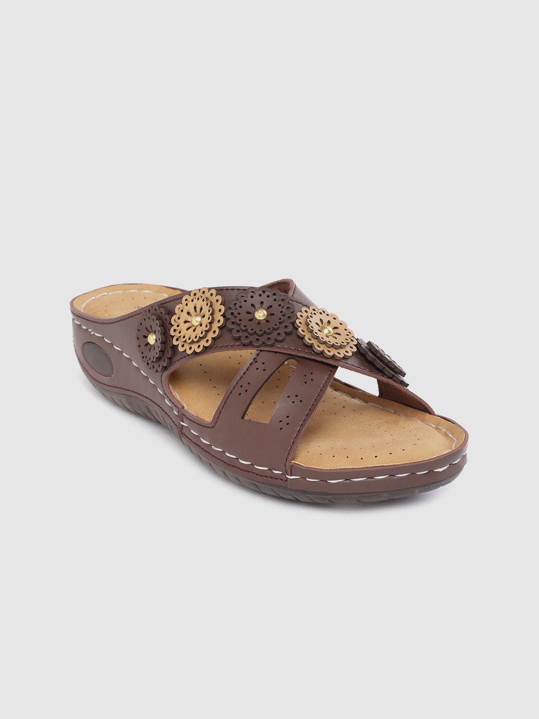 Shezone Women Coffee Brown Laser Cut Comfort Heels