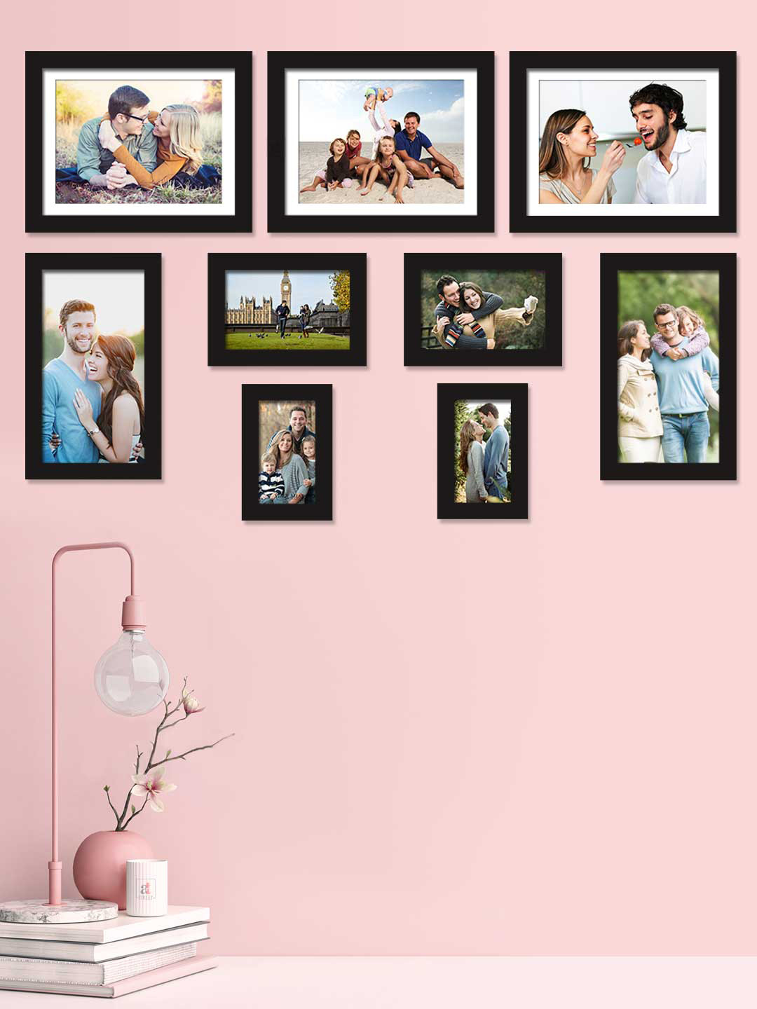 Art Street Set Of 9 Black Solid Individual Photo Frames