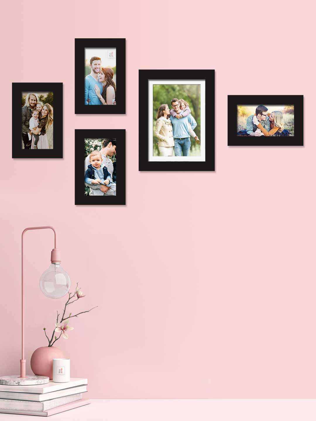 Art Street Set Of 5 Black Solid Individual Photo Frames