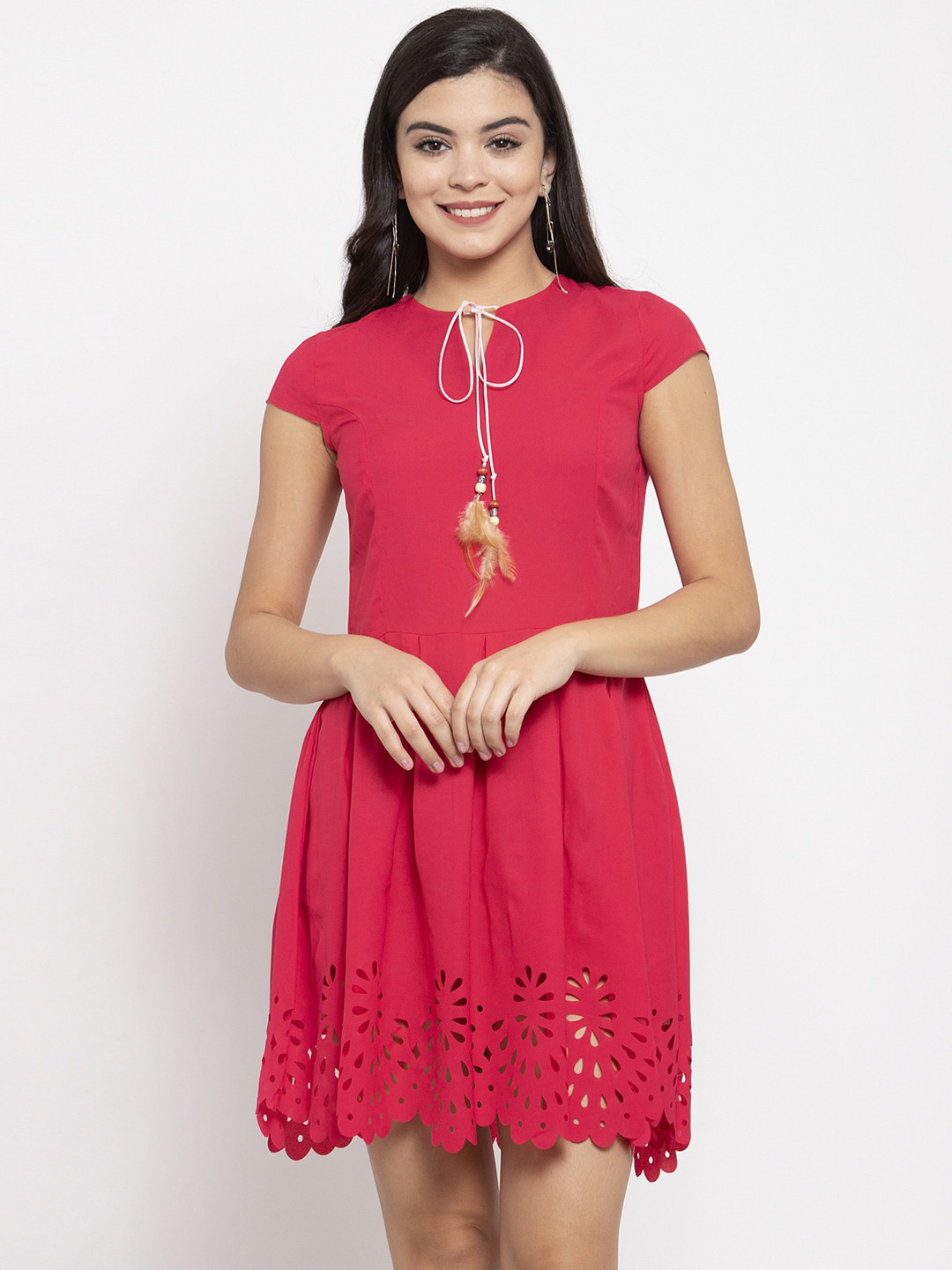 KASSUALLY Women Fuchsia Pink Solid Fit and Flare Dress