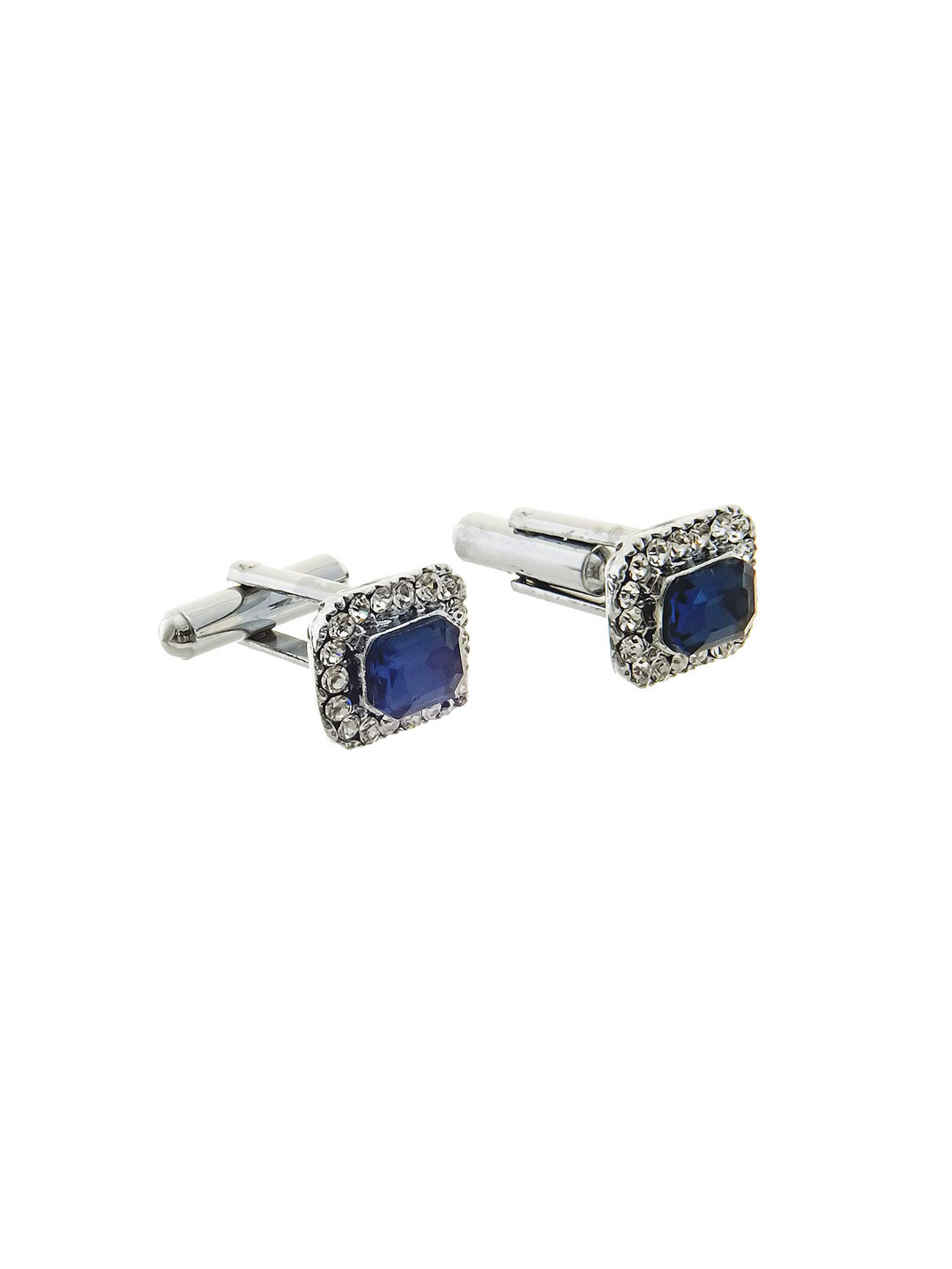LUCKY JEWELLERY Silver-Toned & Blue Embellished Rectangle Cufflinks