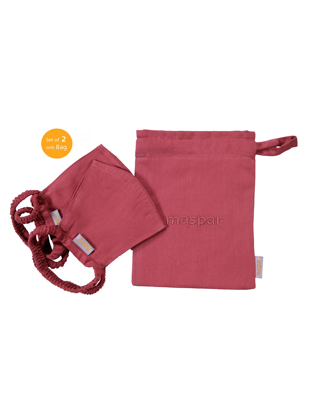 Maspar Unisex 2 Pcs Maroon Solid 3 Ply Cotton Reusable Anti-Pollution Outdoor Face Masks