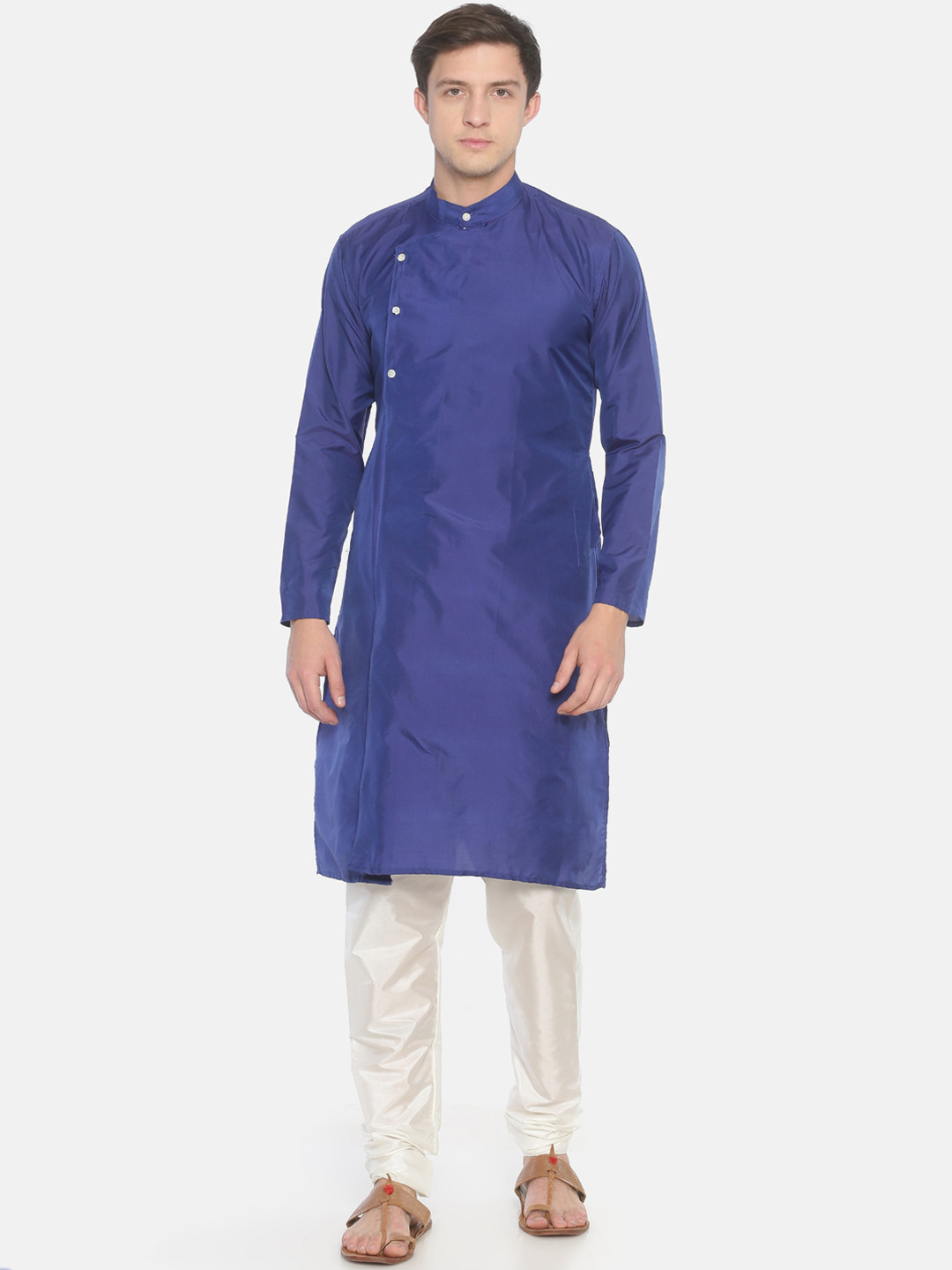 Sethukrishna Men Navy Blue & White Solid Kurta with Pyjamas