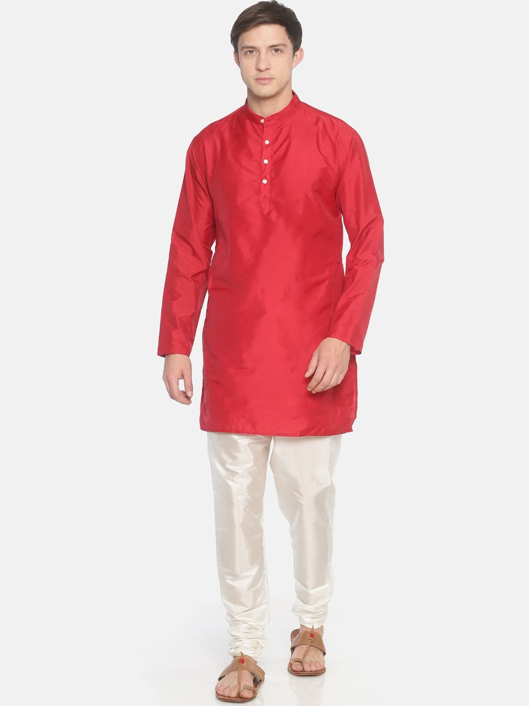 Sethukrishna Men Red Solid Kurta with Pyjamas