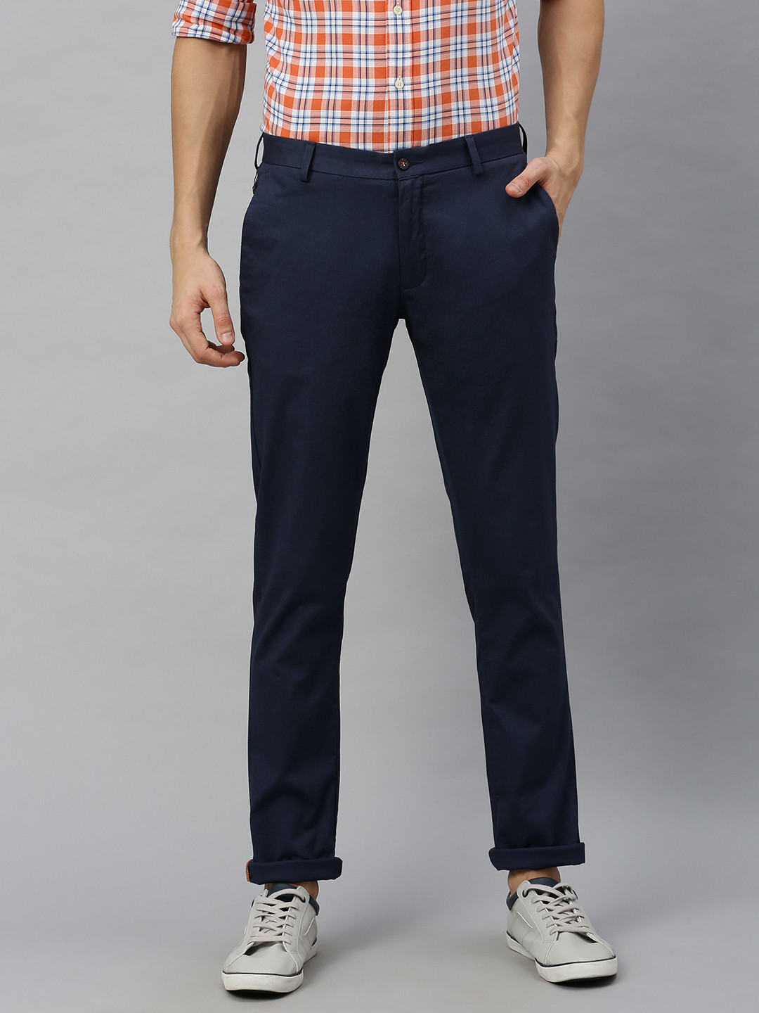 Blackberrys Men Navy Blue B-95 Tapered Regular Fit Solid Regular Trousers