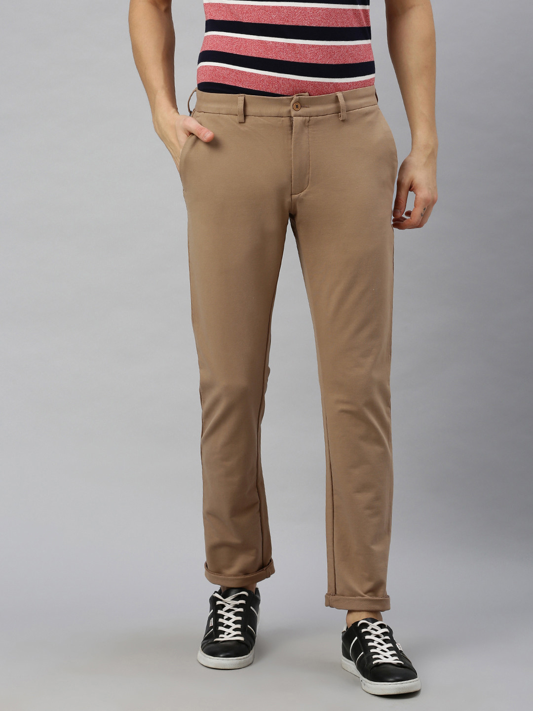 Blackberrys Men Khaki Brown Solid B-95 Slim Fit Regular Trousers
