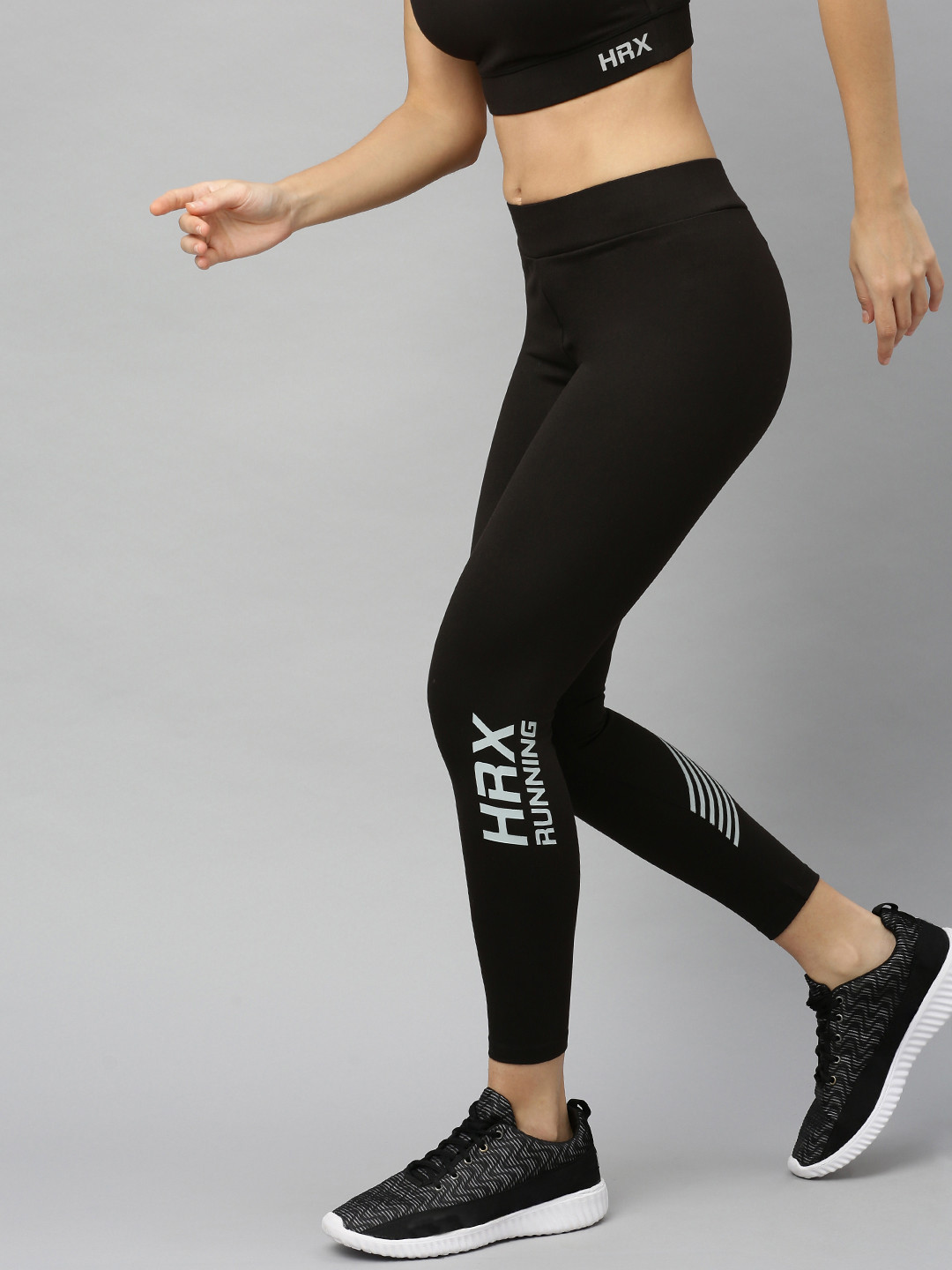 HRX by Hrithik Roshan Women Jet Black Solid Rapid-Dry N9 Antimicrobial technology Running Tights